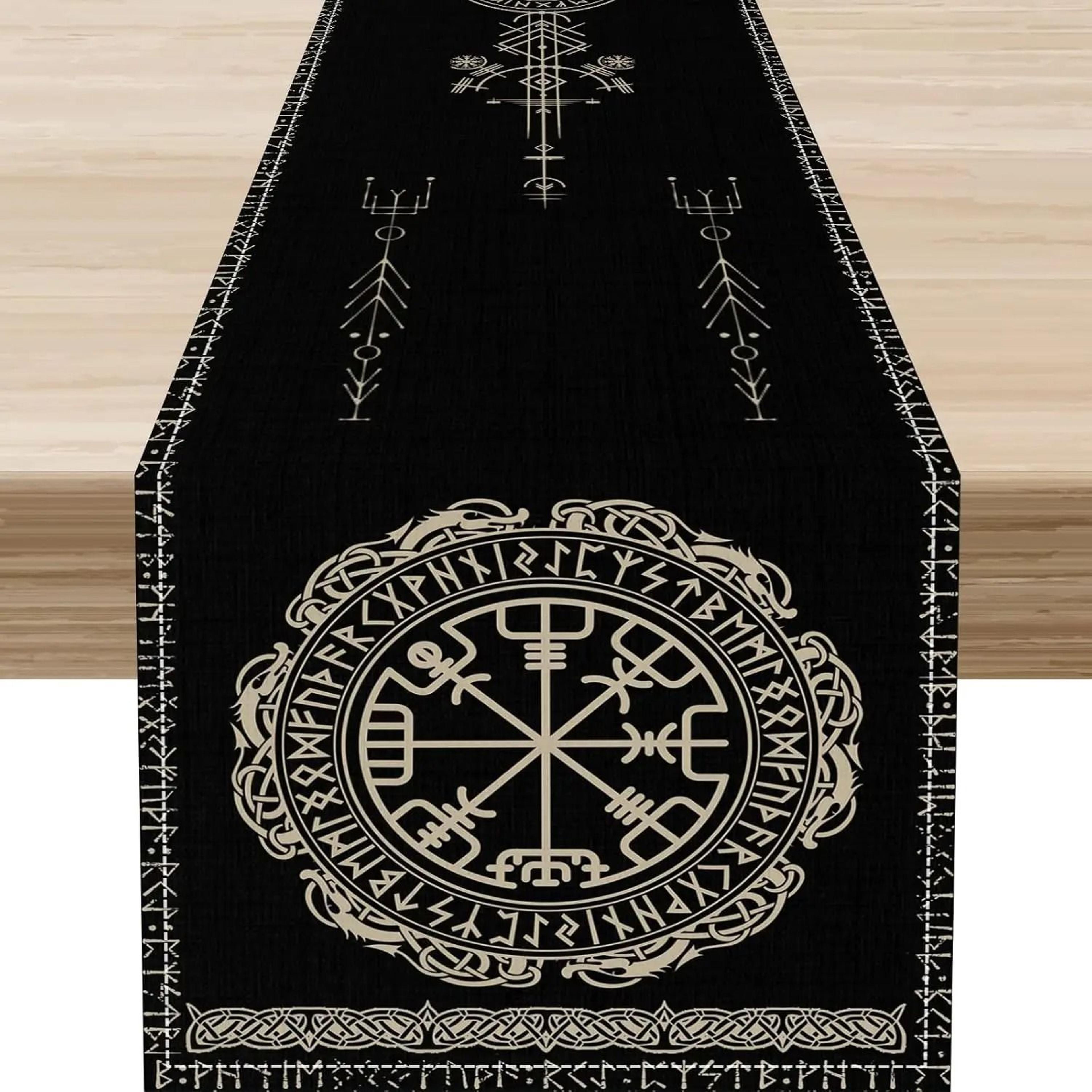 Norse Viking Raven  Tree Of Life Linen Table Runner  Mythology Themed Holiday Party Decor  Kitchen  3