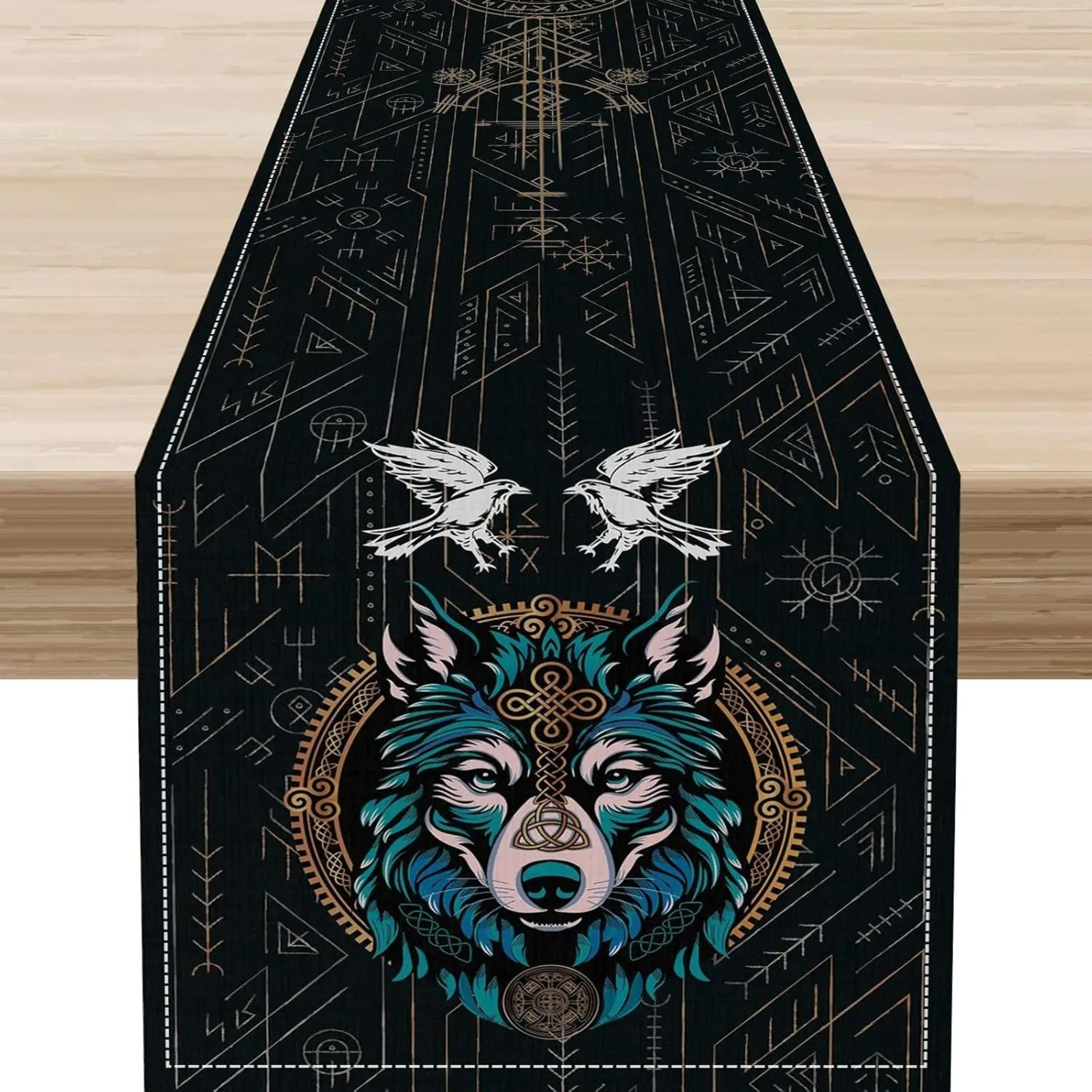 Norse Viking Raven  Tree Of Life Linen Table Runner  Mythology Themed Holiday Party Decor  Kitchen  4