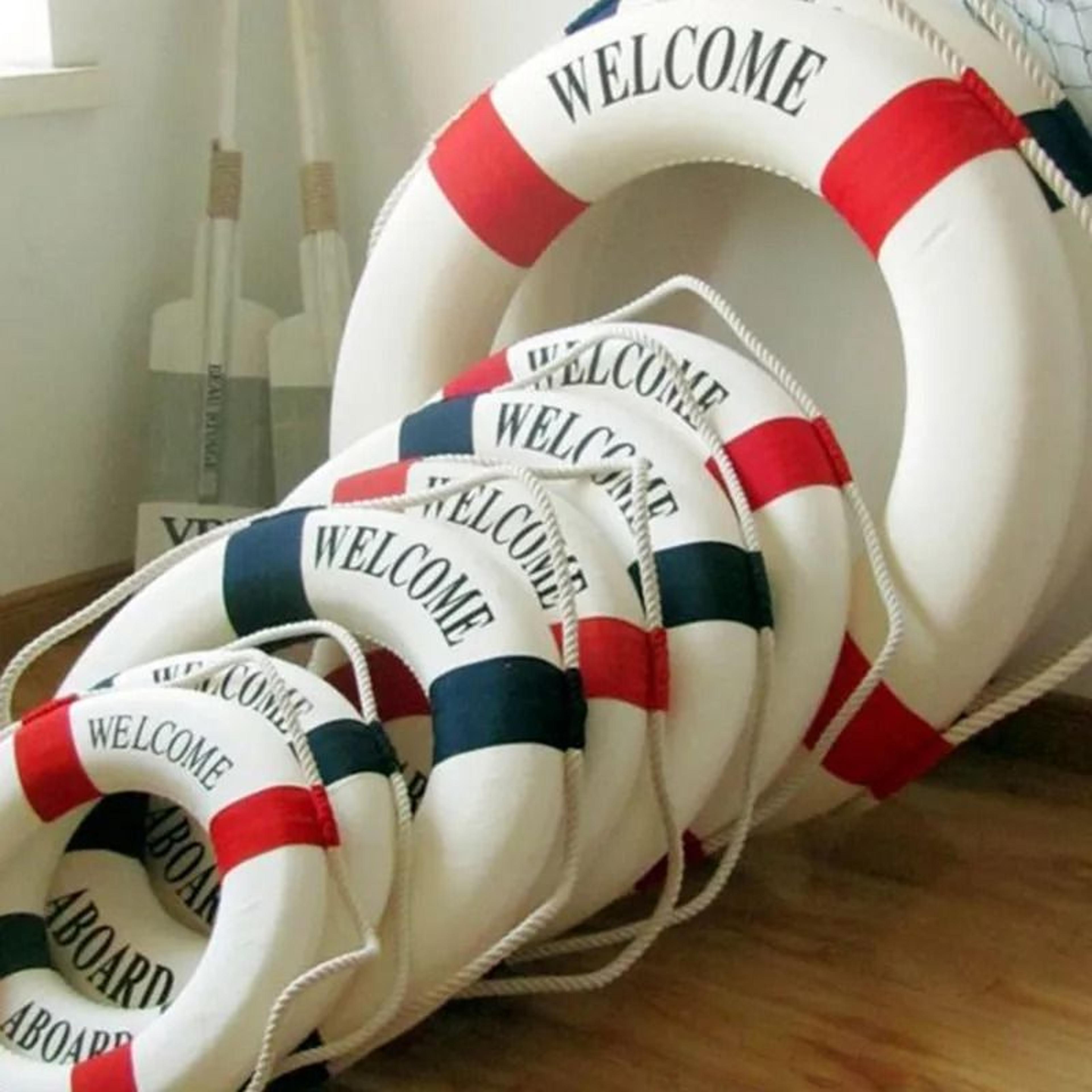 Nautical Style Welcome Life Buoy  Decorative Red  Blue Marine Wall Charm For Beach Houses  Coastal  4