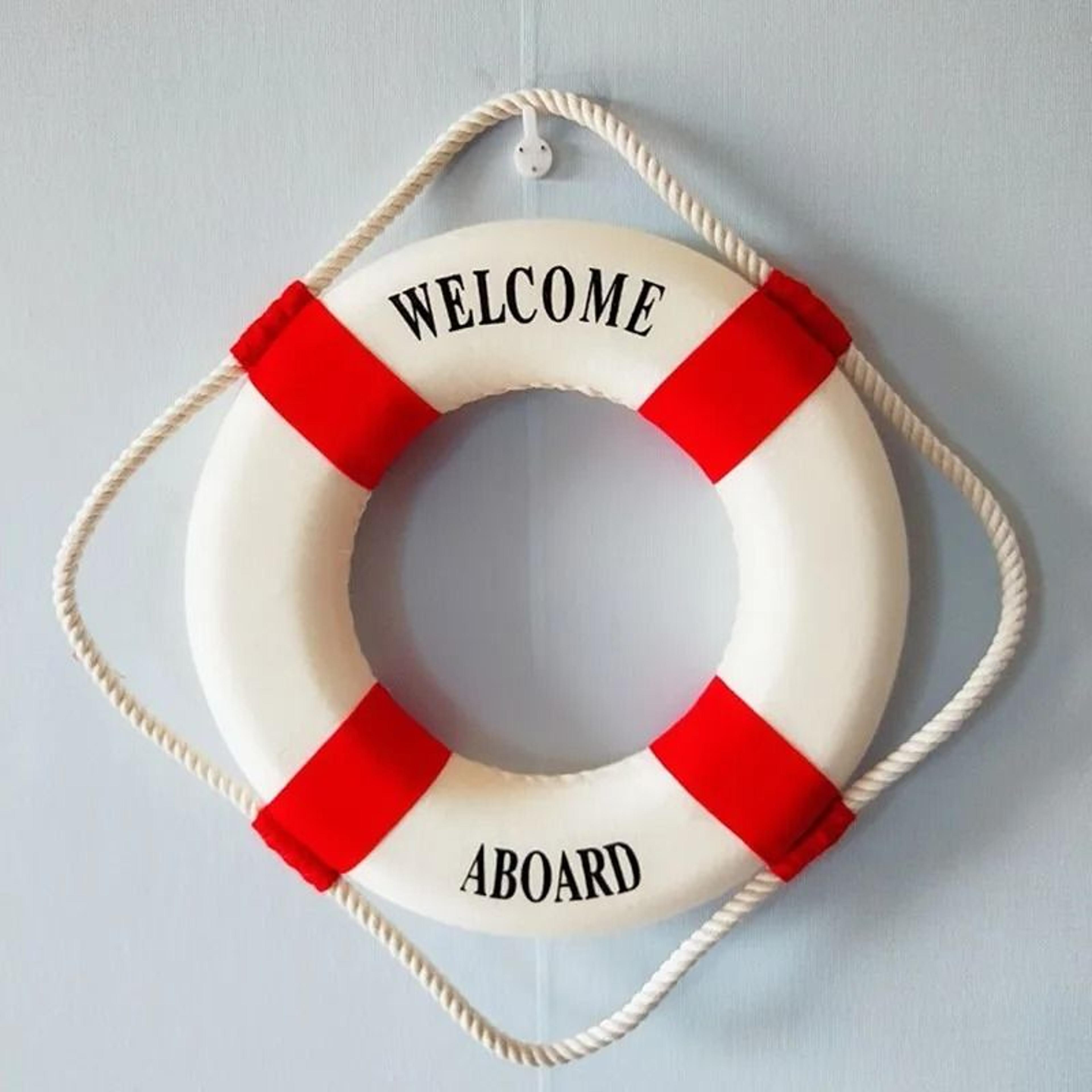 Nautical Style Welcome Life Buoy  Decorative Red  Blue Marine Wall Charm For Beach Houses  Coastal  5