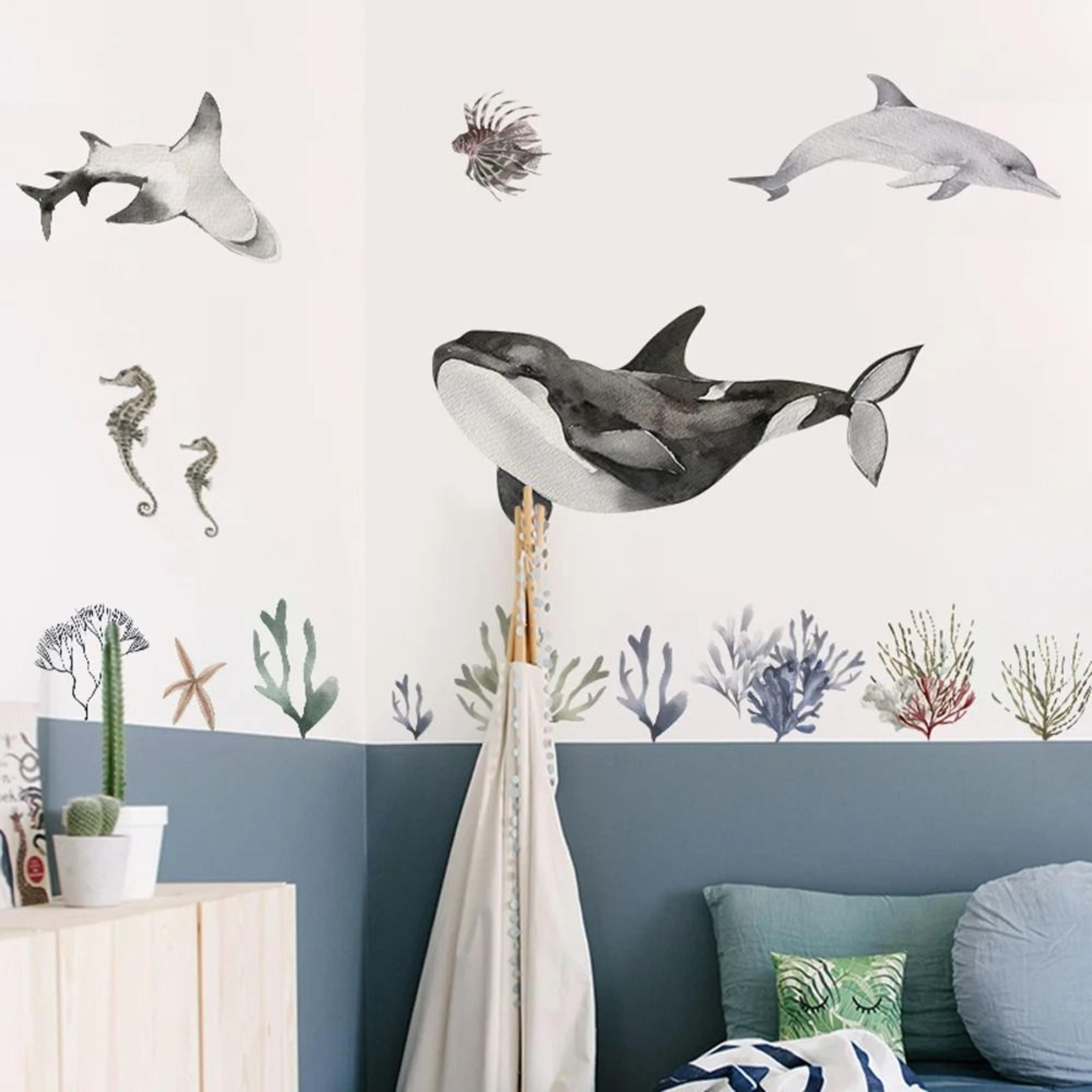Underwater World Watercolor Wall Decals  Waterproof Coral  Tropical Fish Stickers For Bathroom Nurs 2