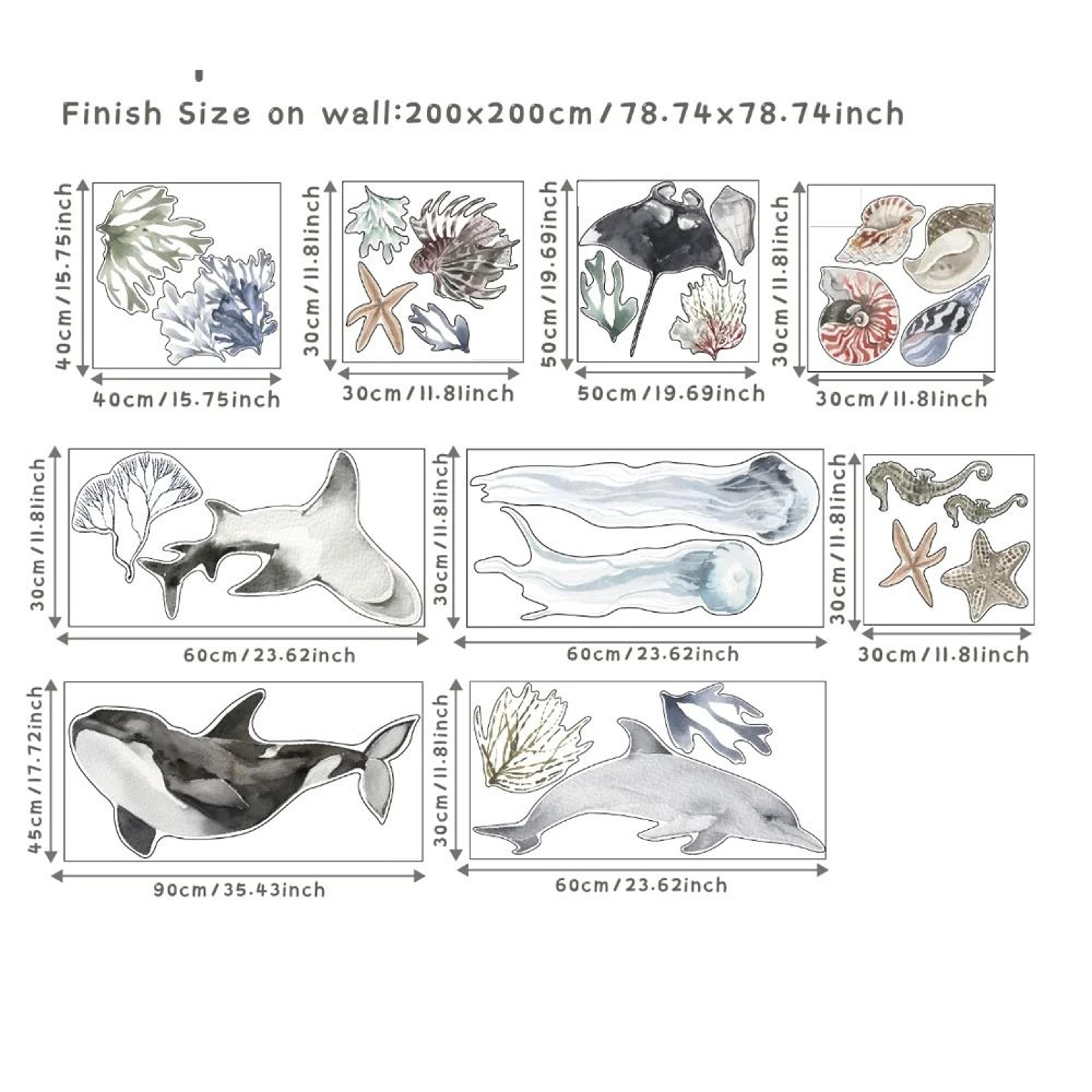 Underwater World Watercolor Wall Decals  Waterproof Coral  Tropical Fish Stickers For Bathroom Nurs 6