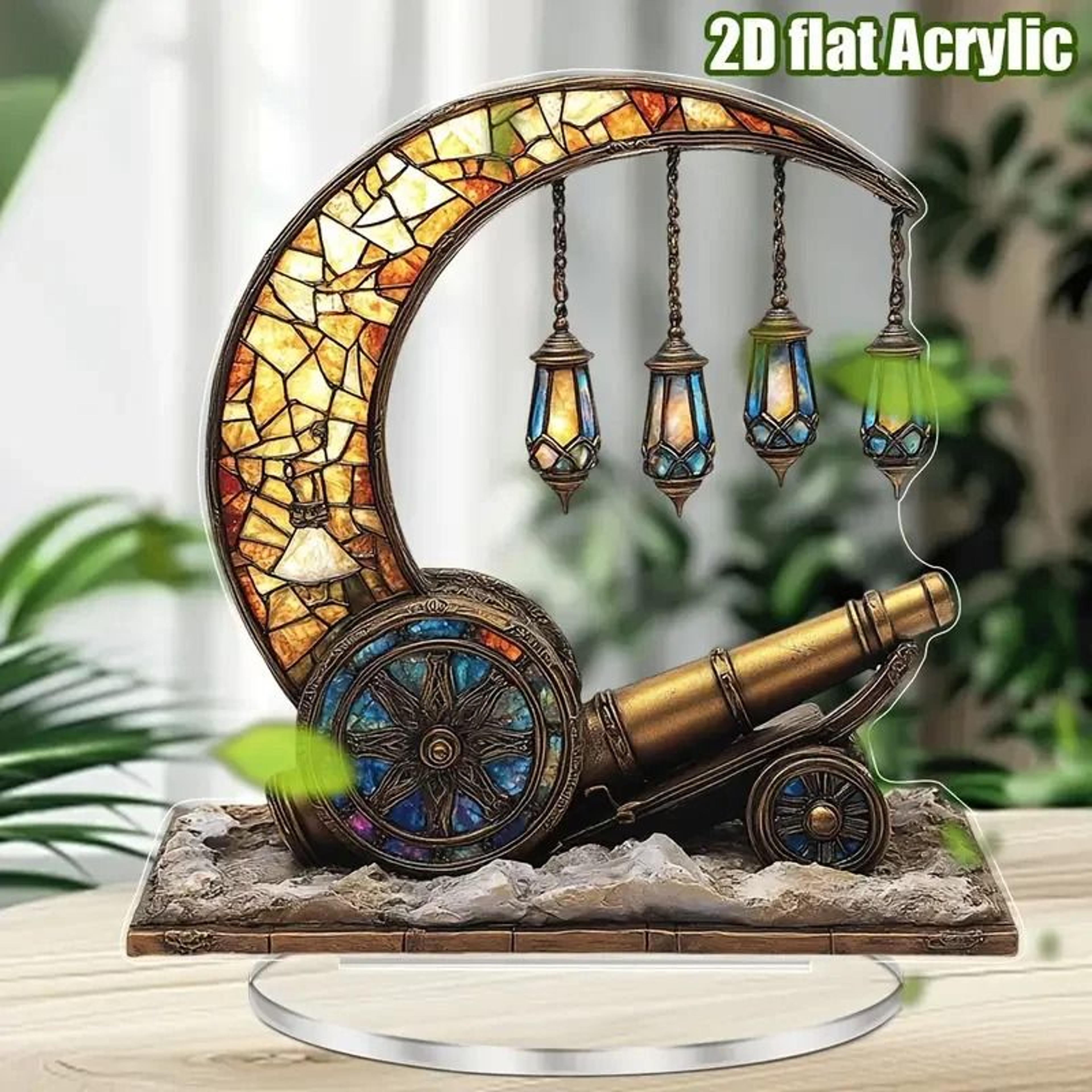 Acrylic Moon  Turret Silhouette Ornament  2D Desktop Decor With Flower Star  Lantern Accents For Ho 10