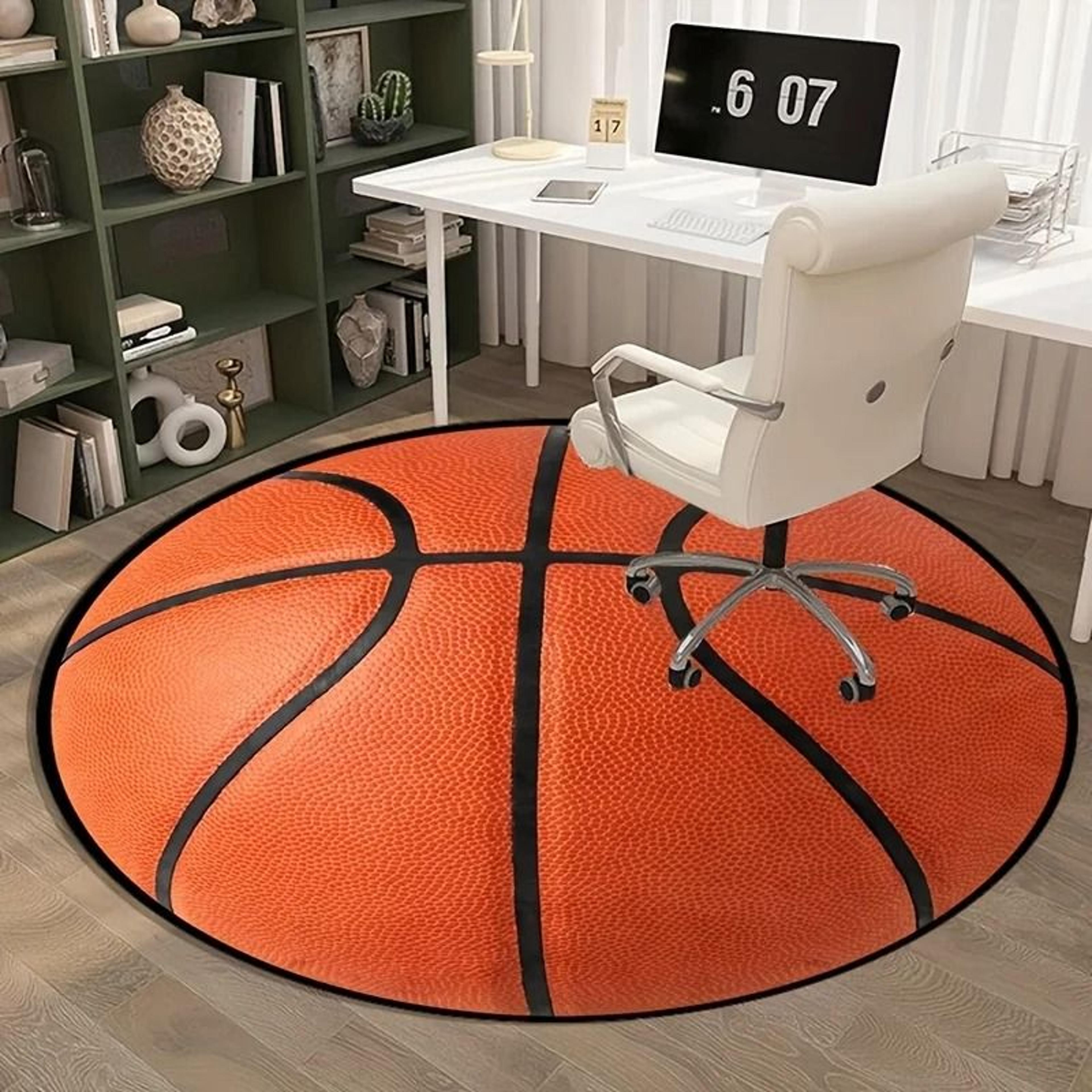 3D Basketball Flannel Round Rug  HighDefinition Sporty Orange  Black Decor For Living Room  Bedroom 2
