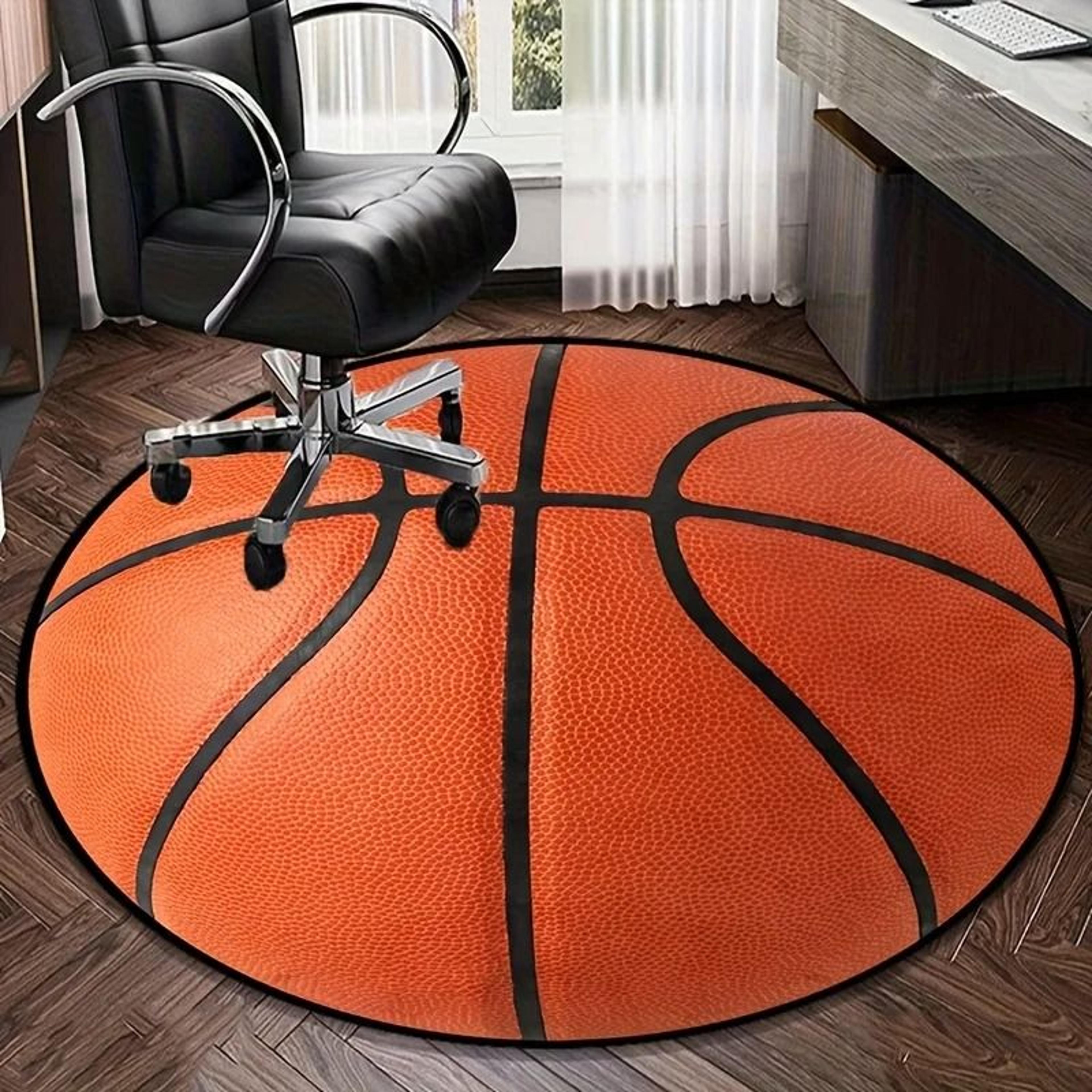 3D Basketball Flannel Round Rug  HighDefinition Sporty Orange  Black Decor For Living Room  Bedroom 3