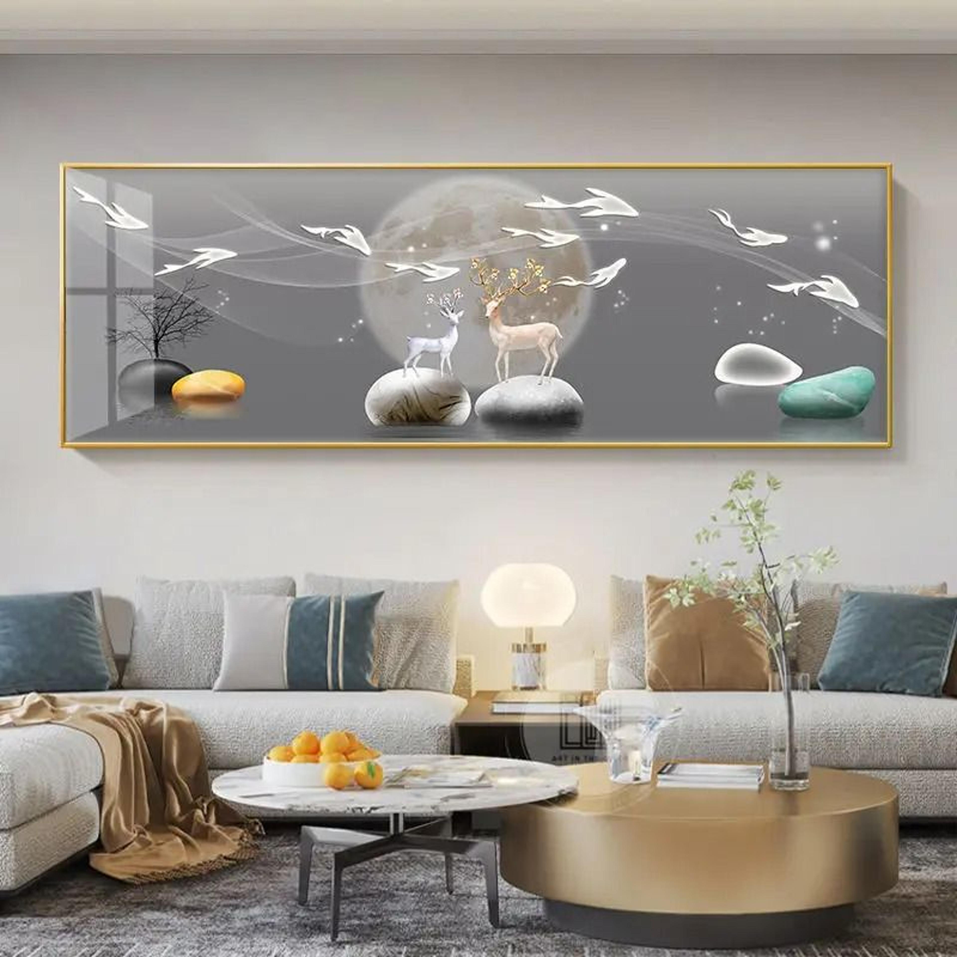 Chinese Style Golden Leaves  Sacred Deer Canvas Art 14