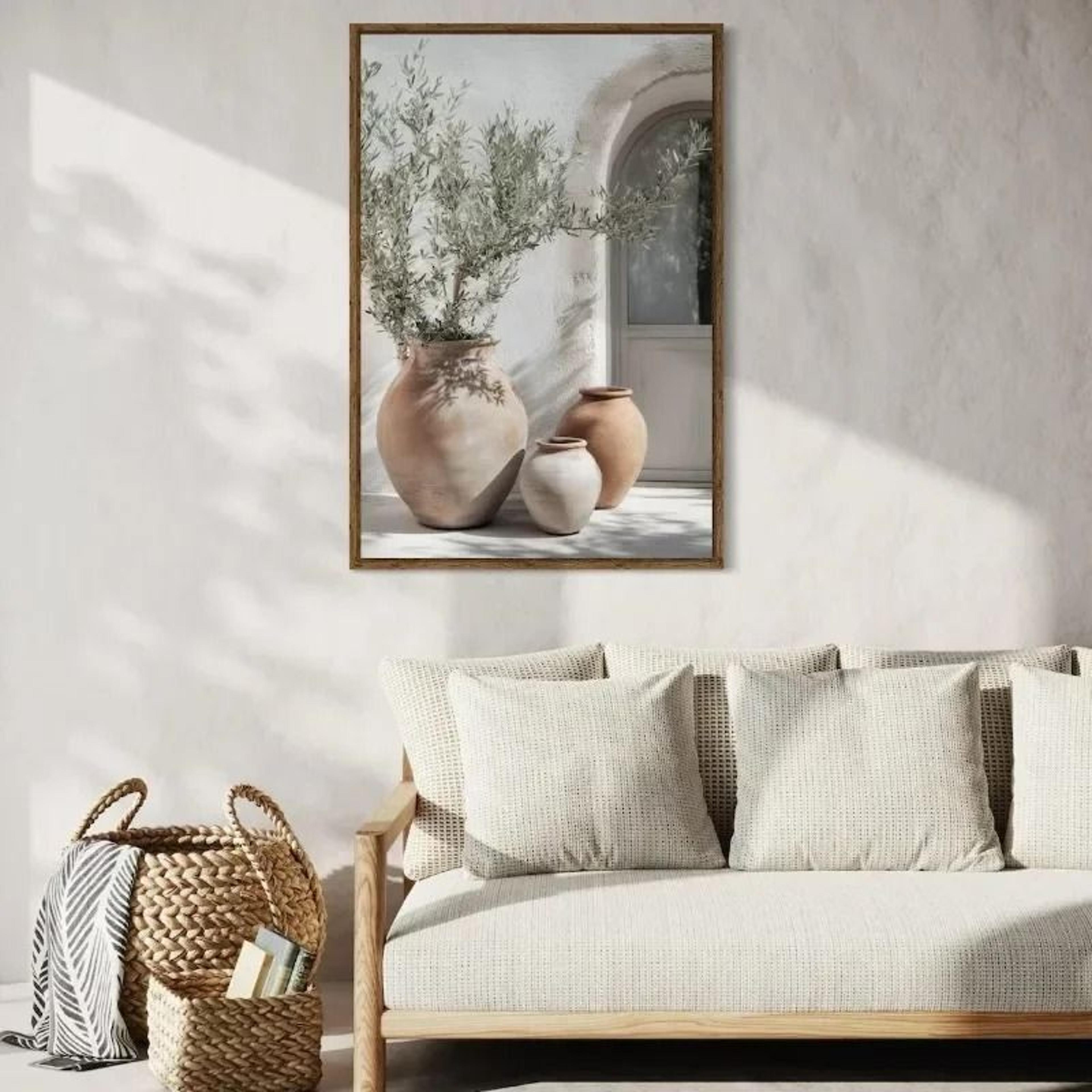 Mediterranean Minimalist Olive Tree  Pottery Canvas Art 1