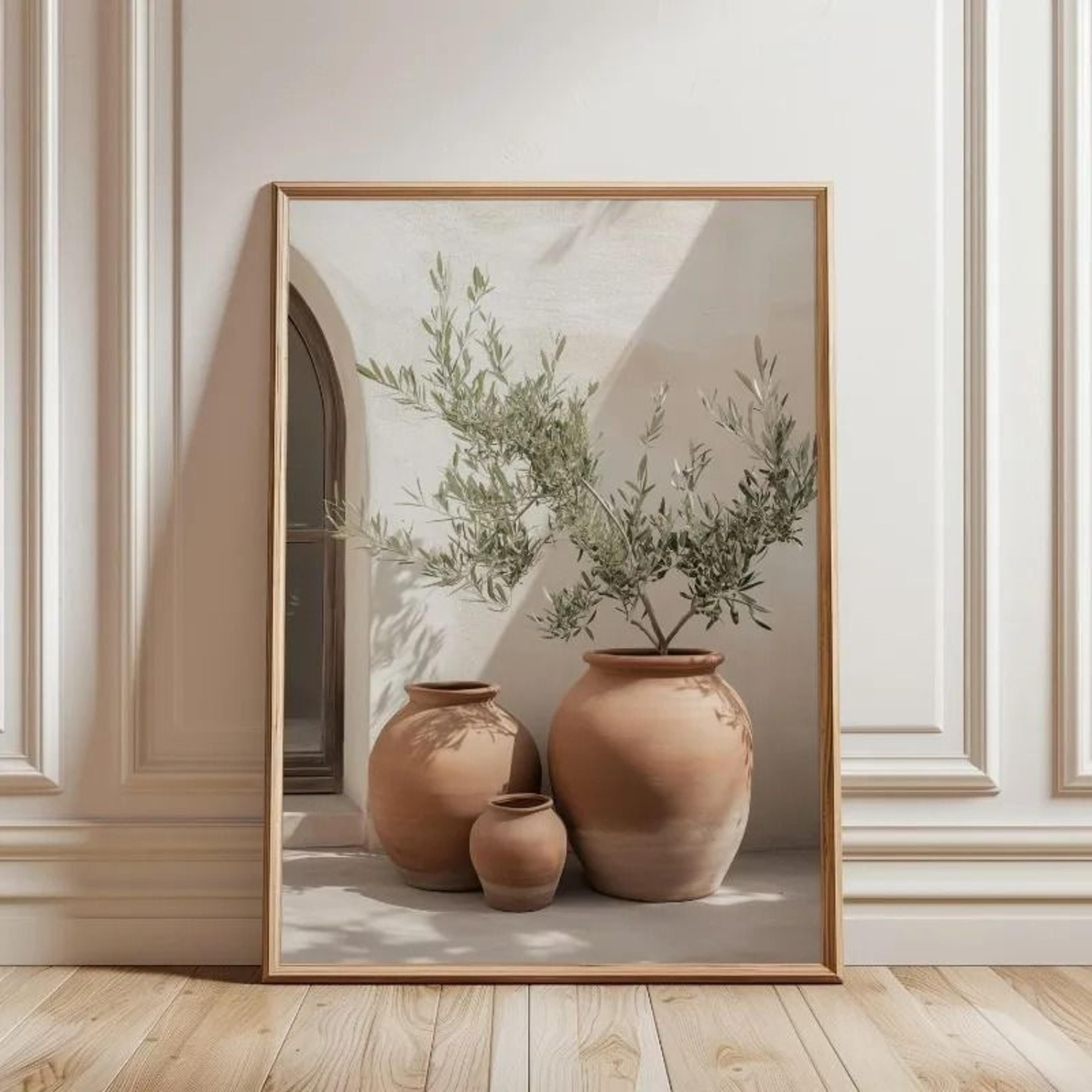Mediterranean Minimalist Olive Tree  Pottery Canvas Art 21