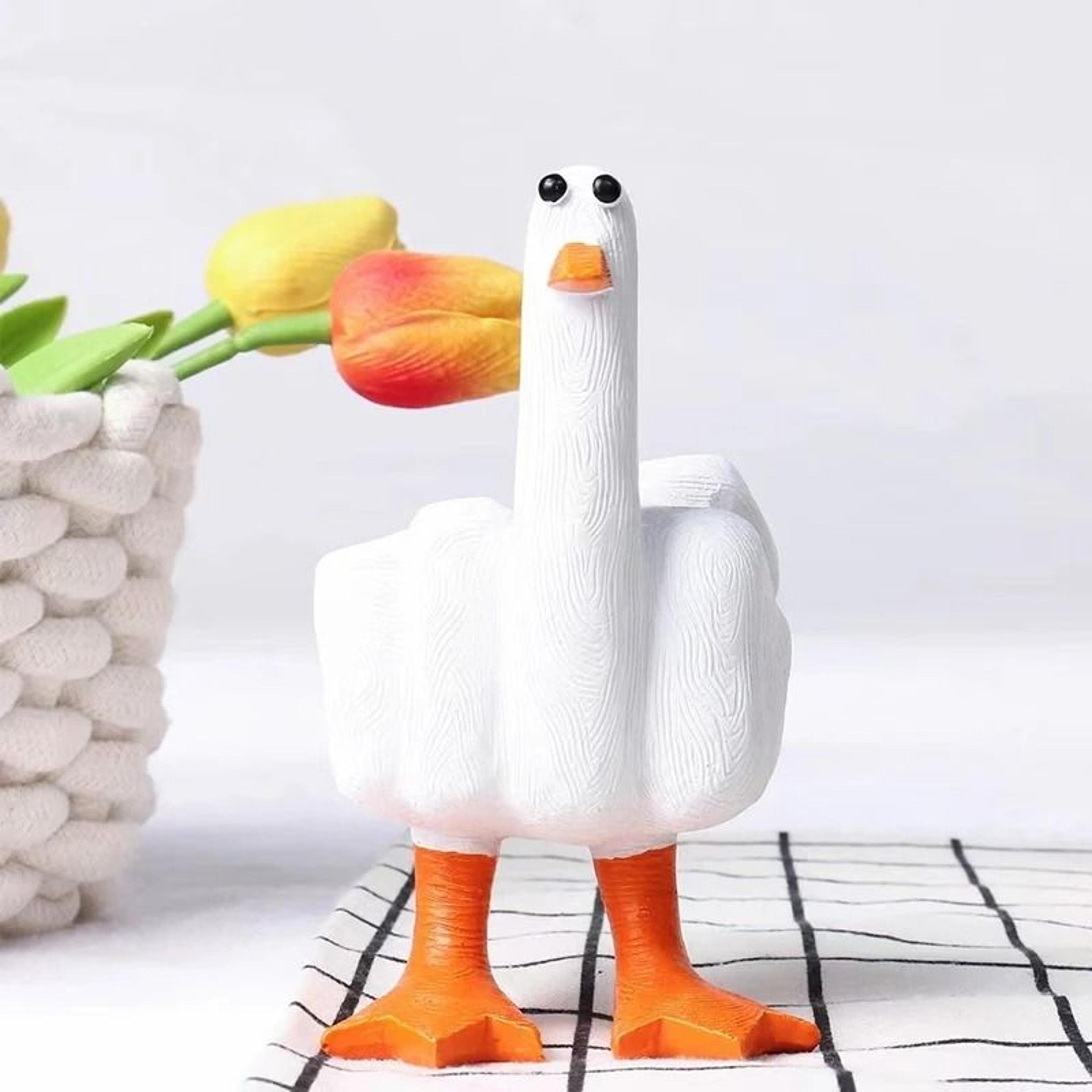 Rebellious Middle Finger Duck Statue  Creative Resin Desktop Ornament  Humorous Home Office  Garden 1