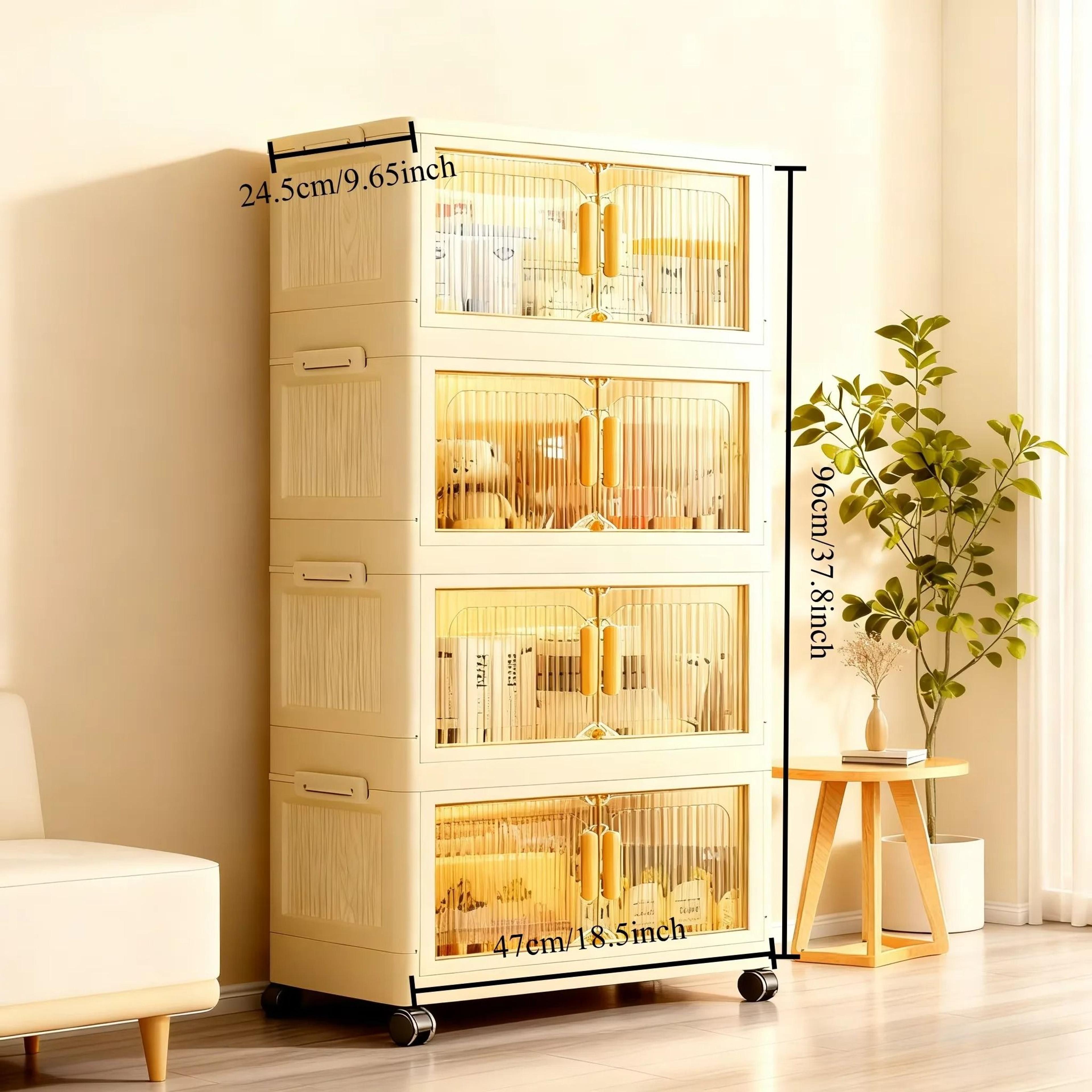 Foldable Mobile Storage Cabinet  345Tier Stackable Organizer With Wheels  Portable Closet  Pantry F 7