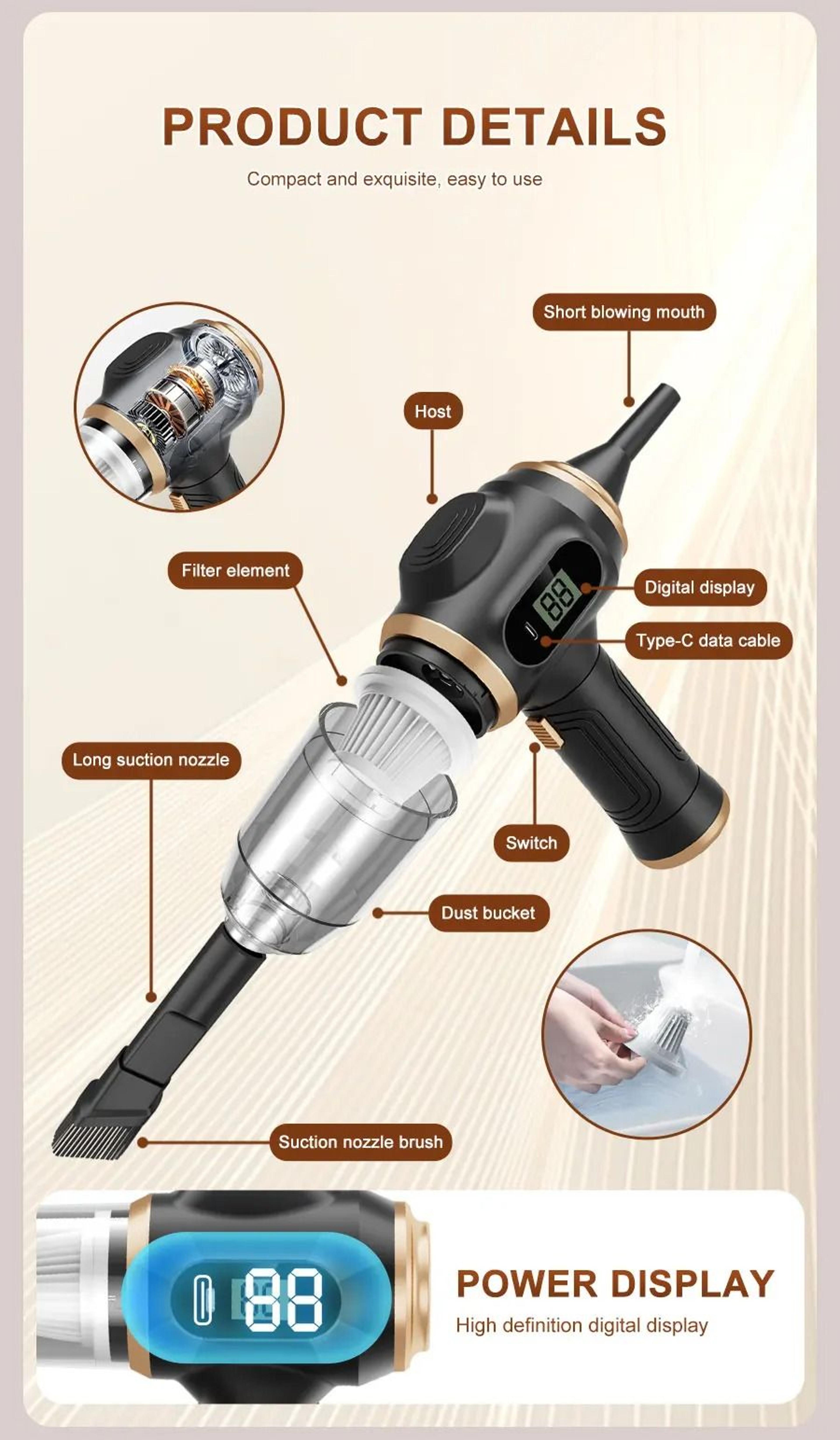 Powerful 2in1 Air Duster  Vacuum  Handheld Cordless Cleaner With Digital Display  Pro Tool For Home 5