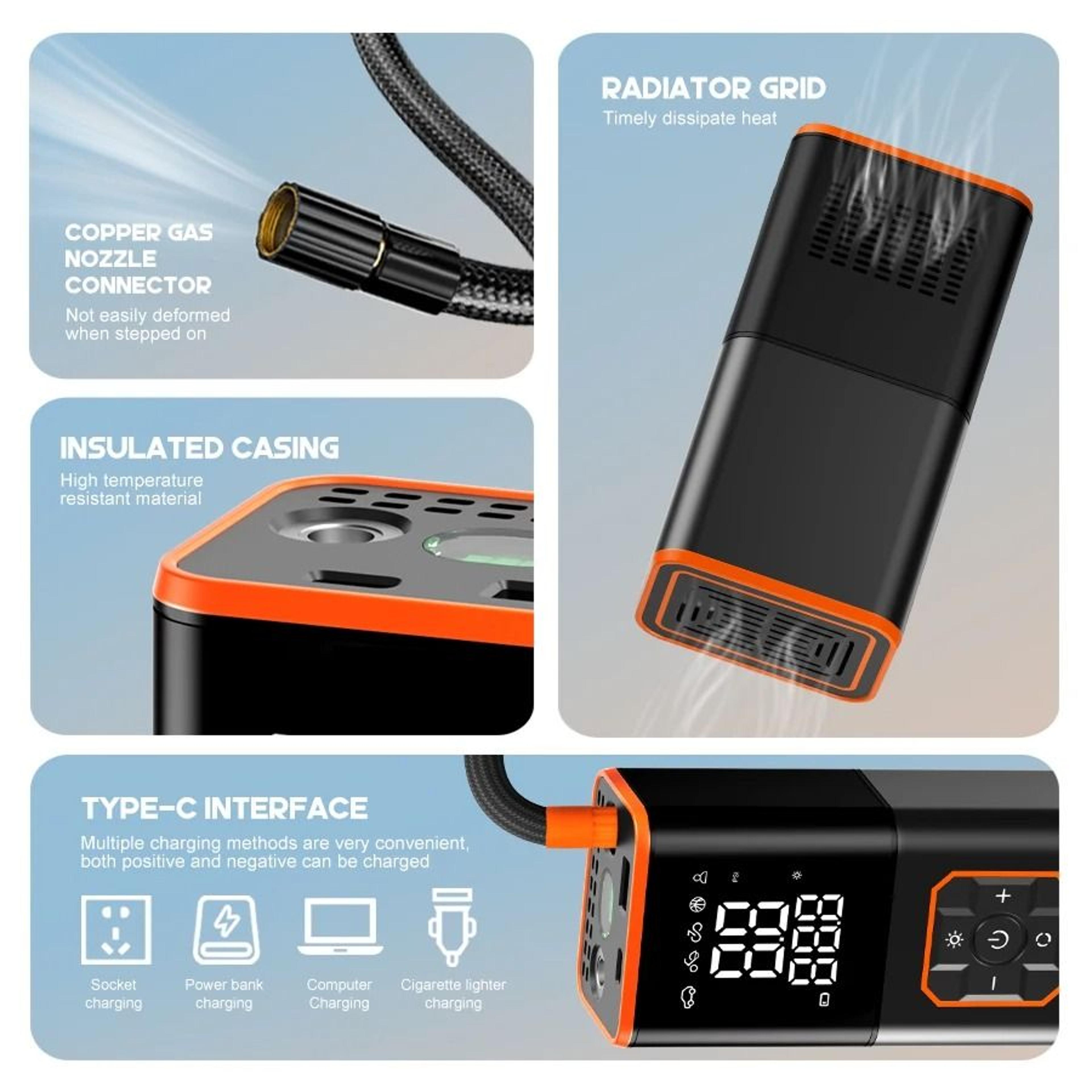 ABS Portable Car Tyre Inflator  150PSI Air Compressor  Inflatable Pump  Universal Auto Motorcycle   5