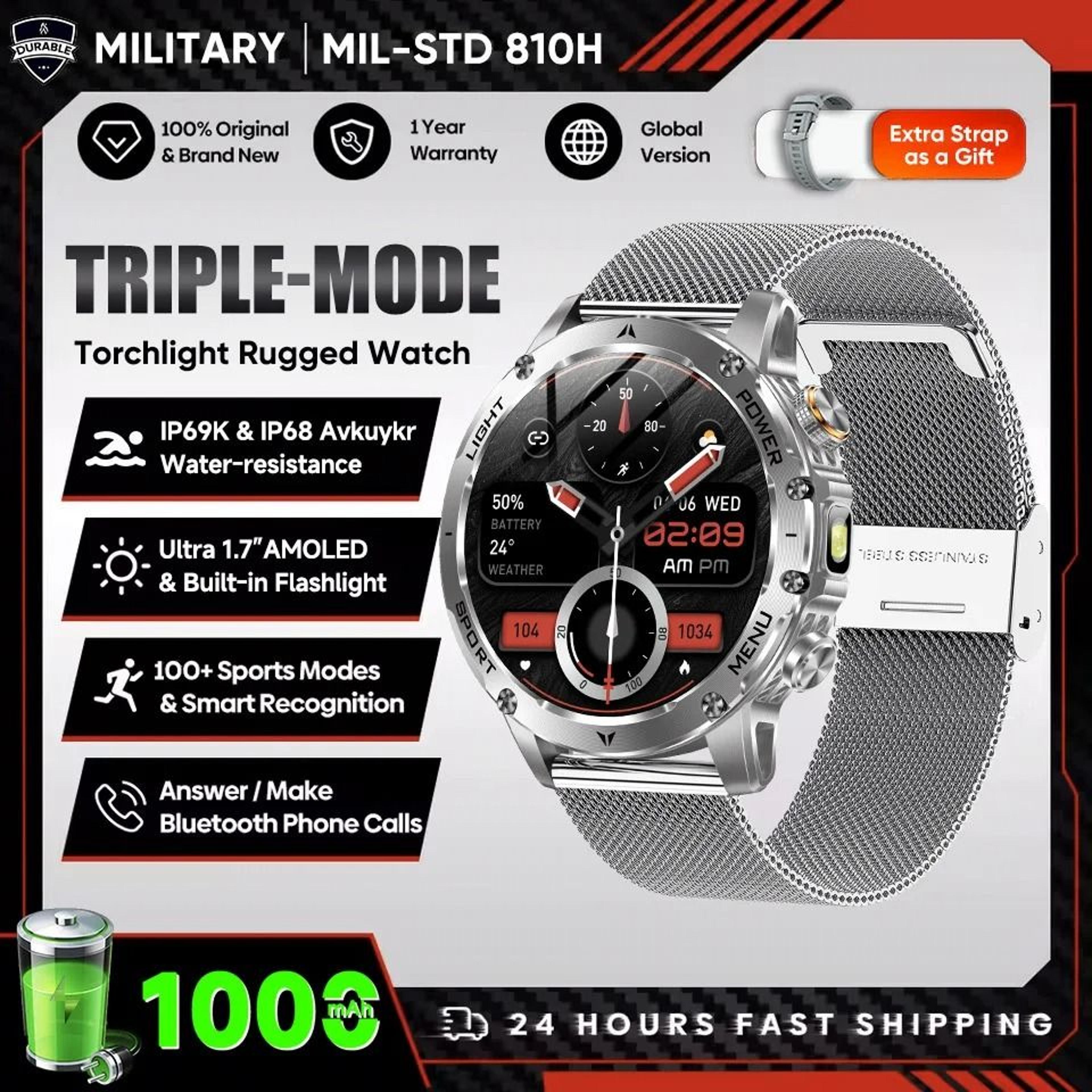 17inch AMOLED Smart Watch  1000mAh Battery  GPS  Pro Bluetooth Call  NFC Mens Fitness Tracker 11