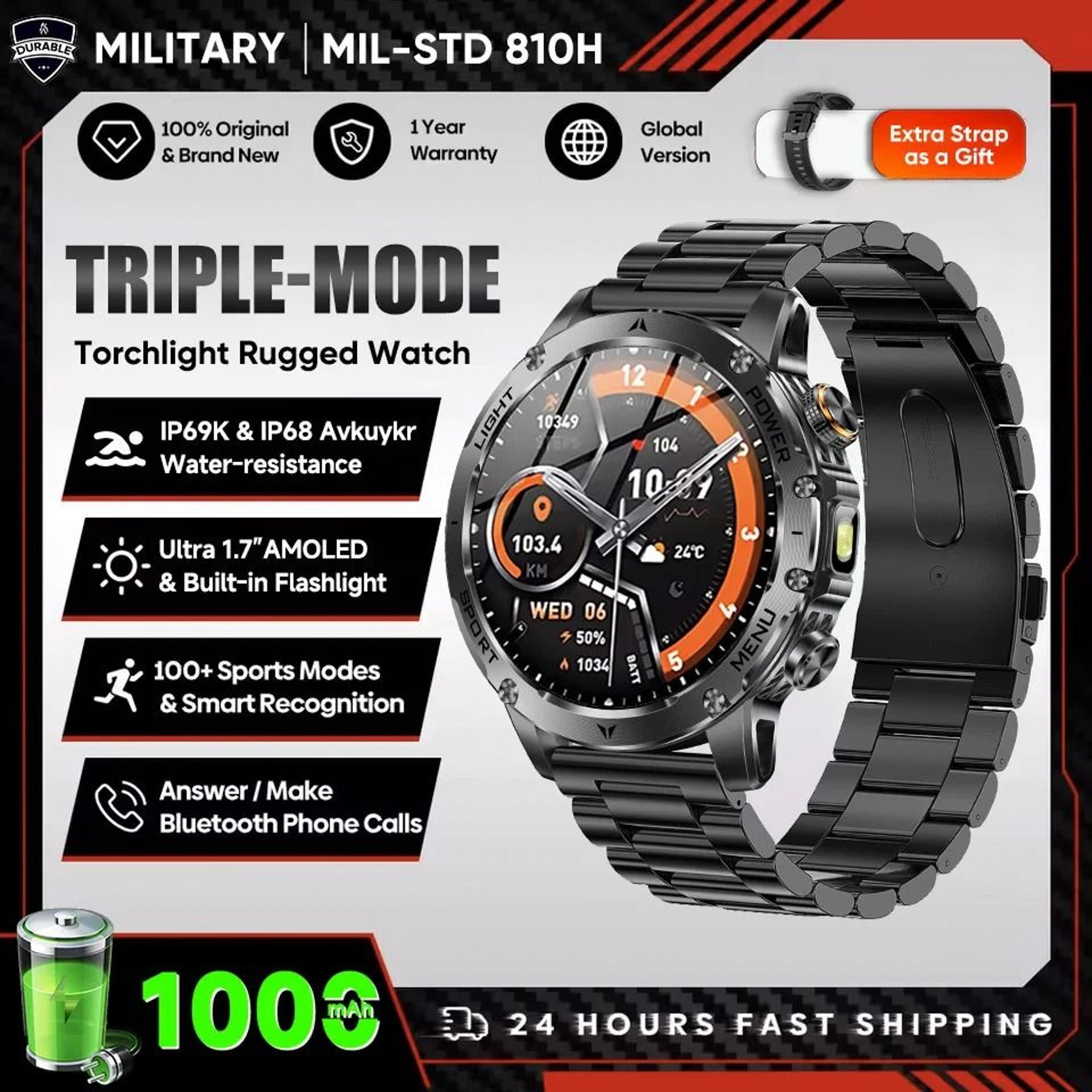 17inch AMOLED Smart Watch  1000mAh Battery  GPS  Pro Bluetooth Call  NFC Mens Fitness Tracker 12