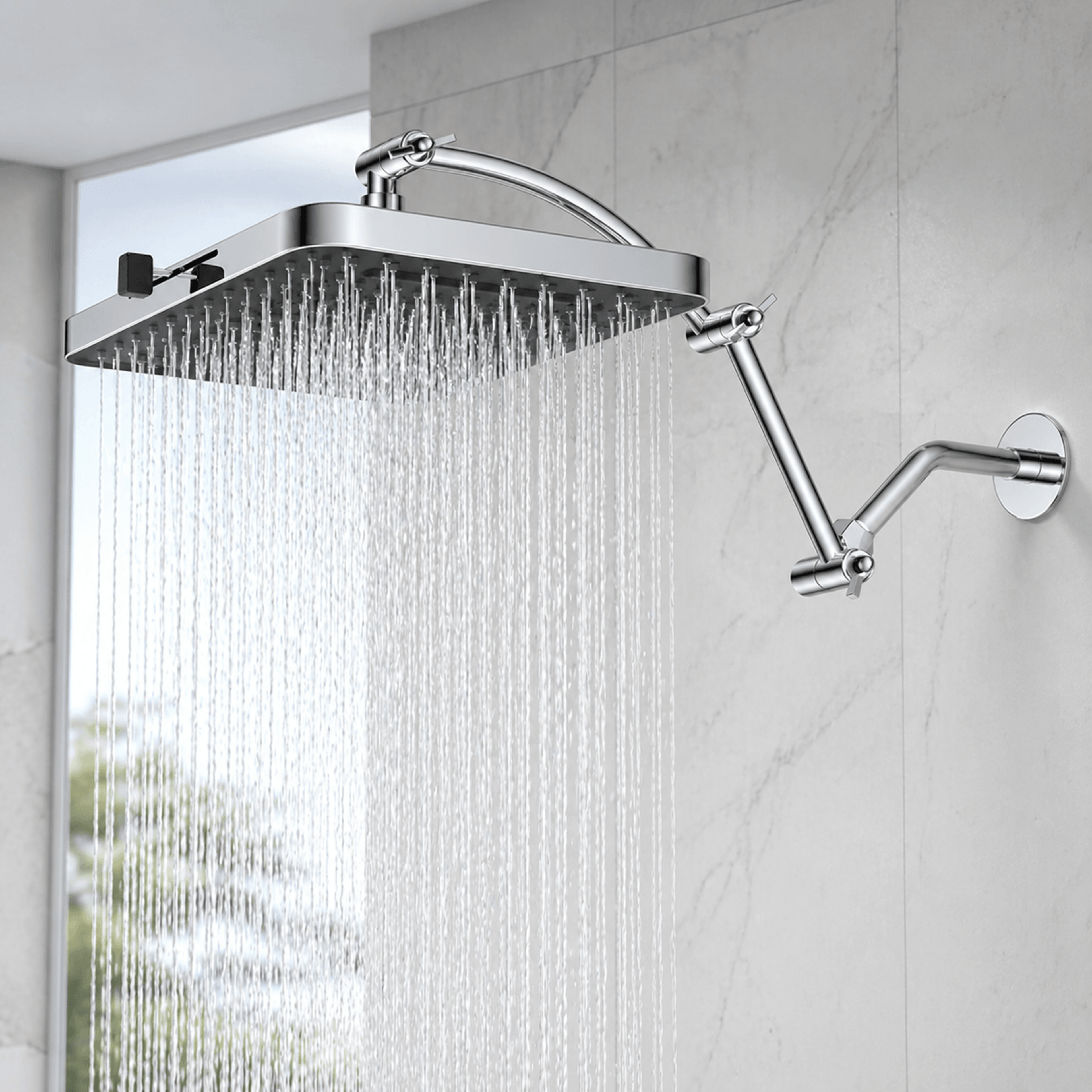 13 in high-pressure rainfall shower head with extension arm