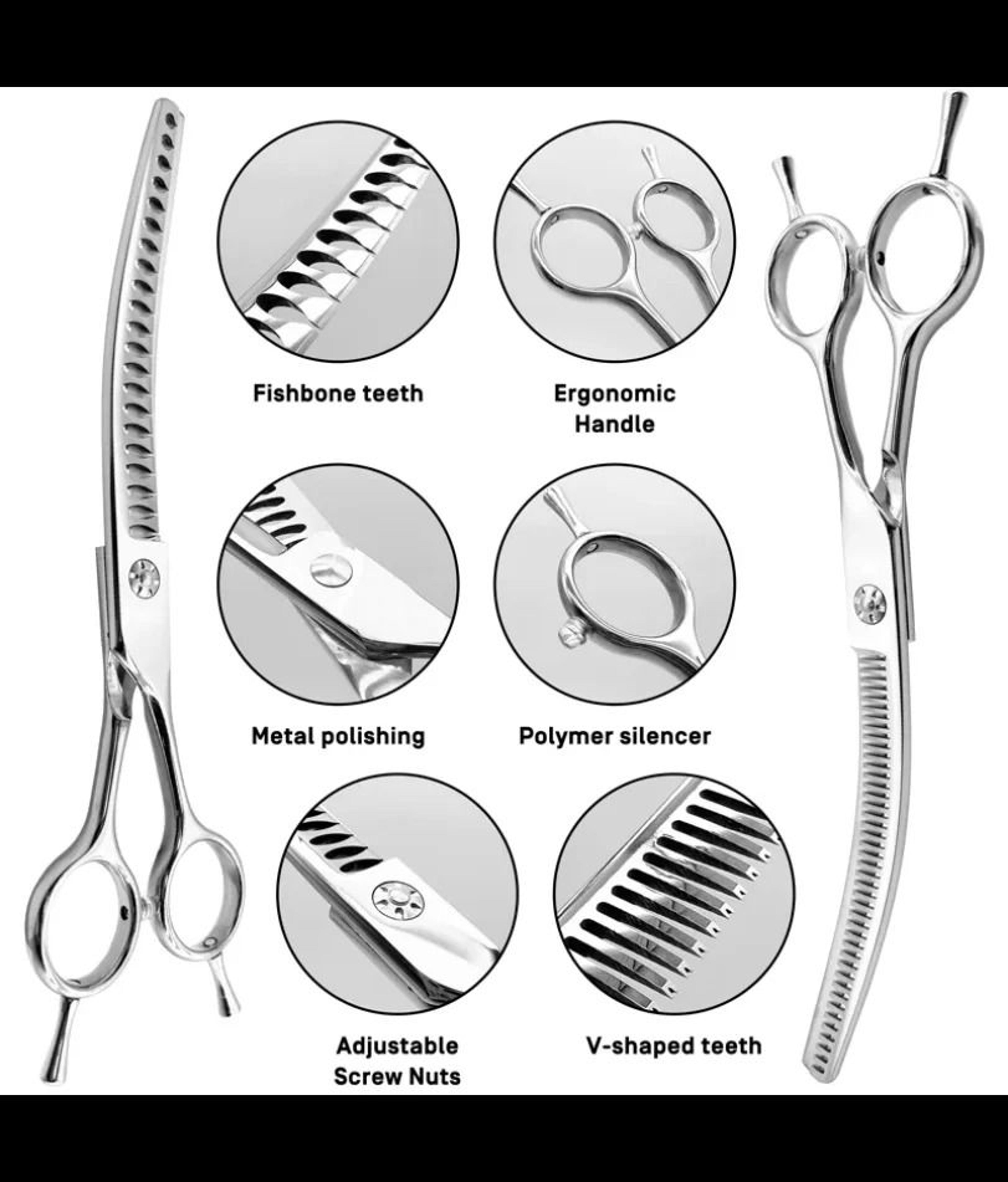 7Inch Precision Grooming Shears  Curved Chunking  Thinning Scissors For Dogs  Cats 2