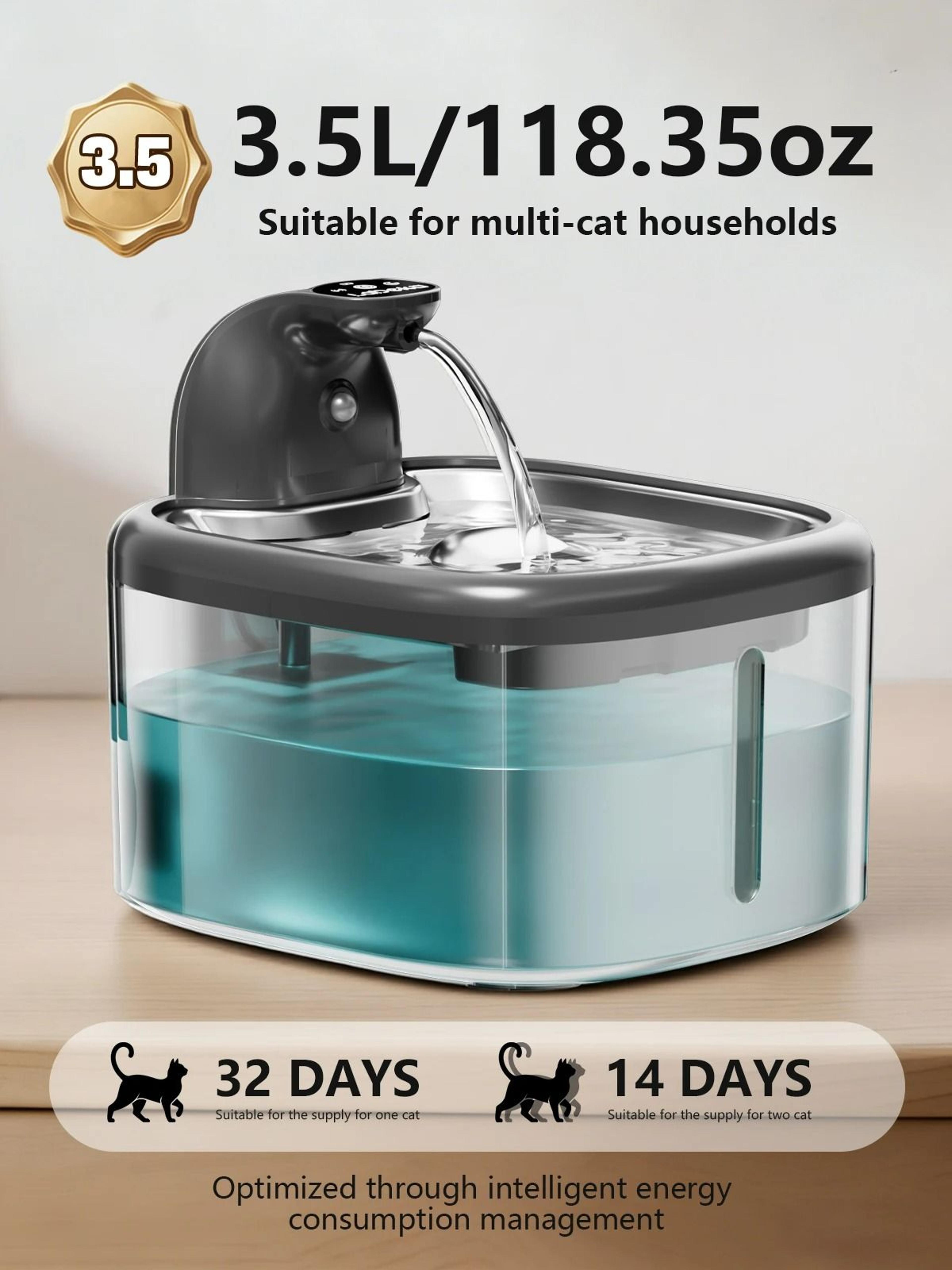 Wireless 35L Cat Water Fountain With Stainless Steel Tray And Motion Sensor 3