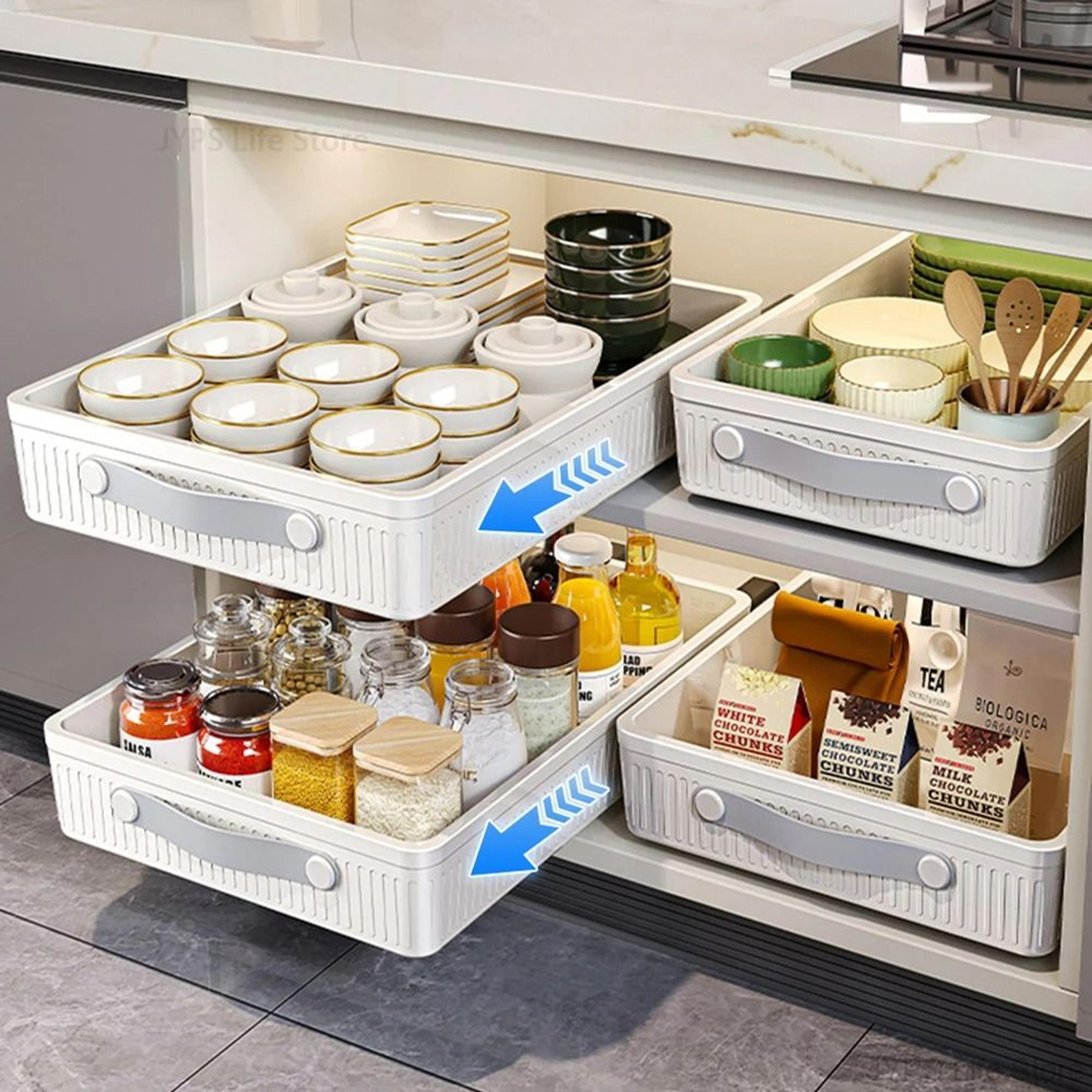 PullOut Cabinet Organizer Tray  SlideOut Kitchen Storage Shelf With Rails 2
