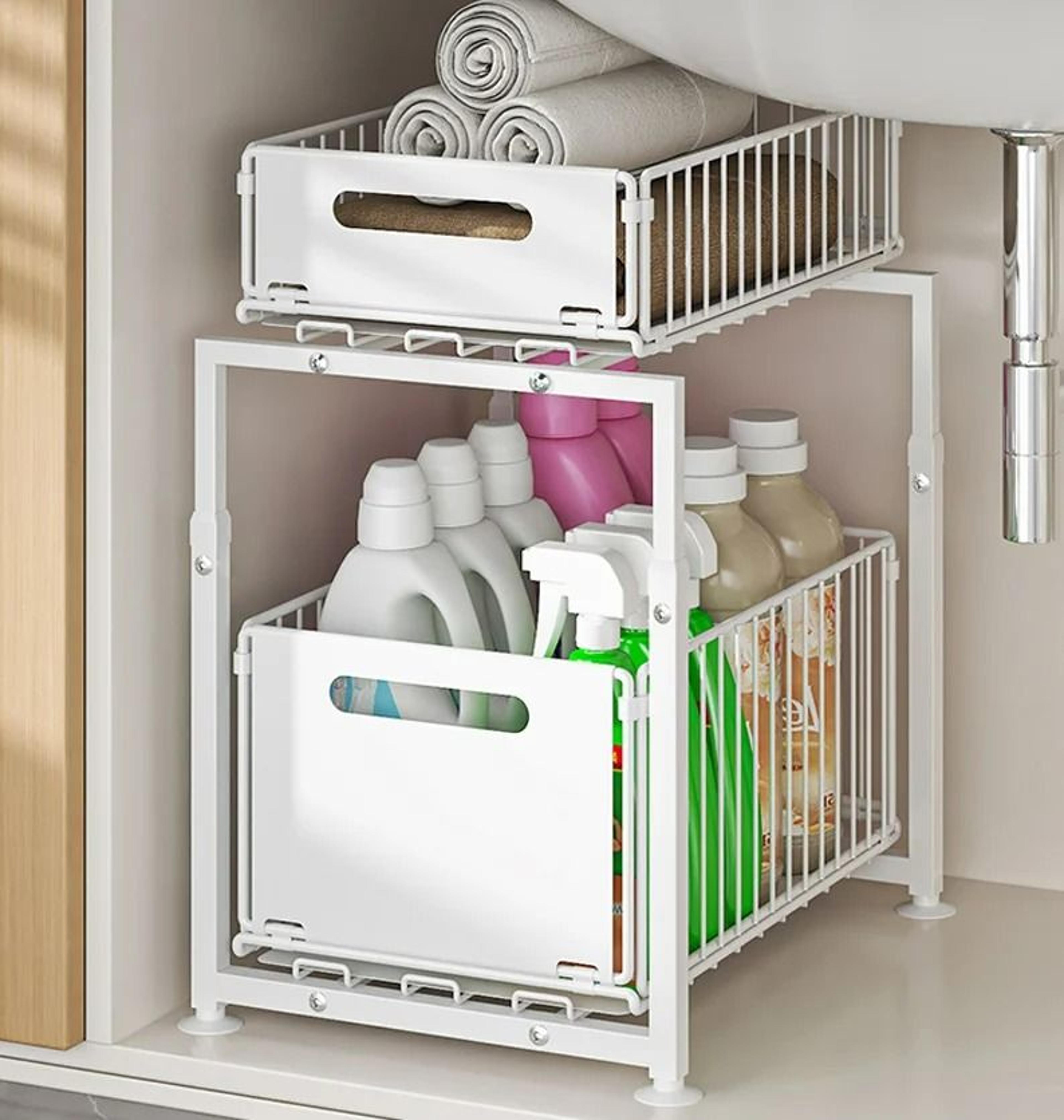 UnderSink Sliding Storage Rack  2Tier PullOut Cabinet Organizer Basket For Spices Snacks  Bathroom  9