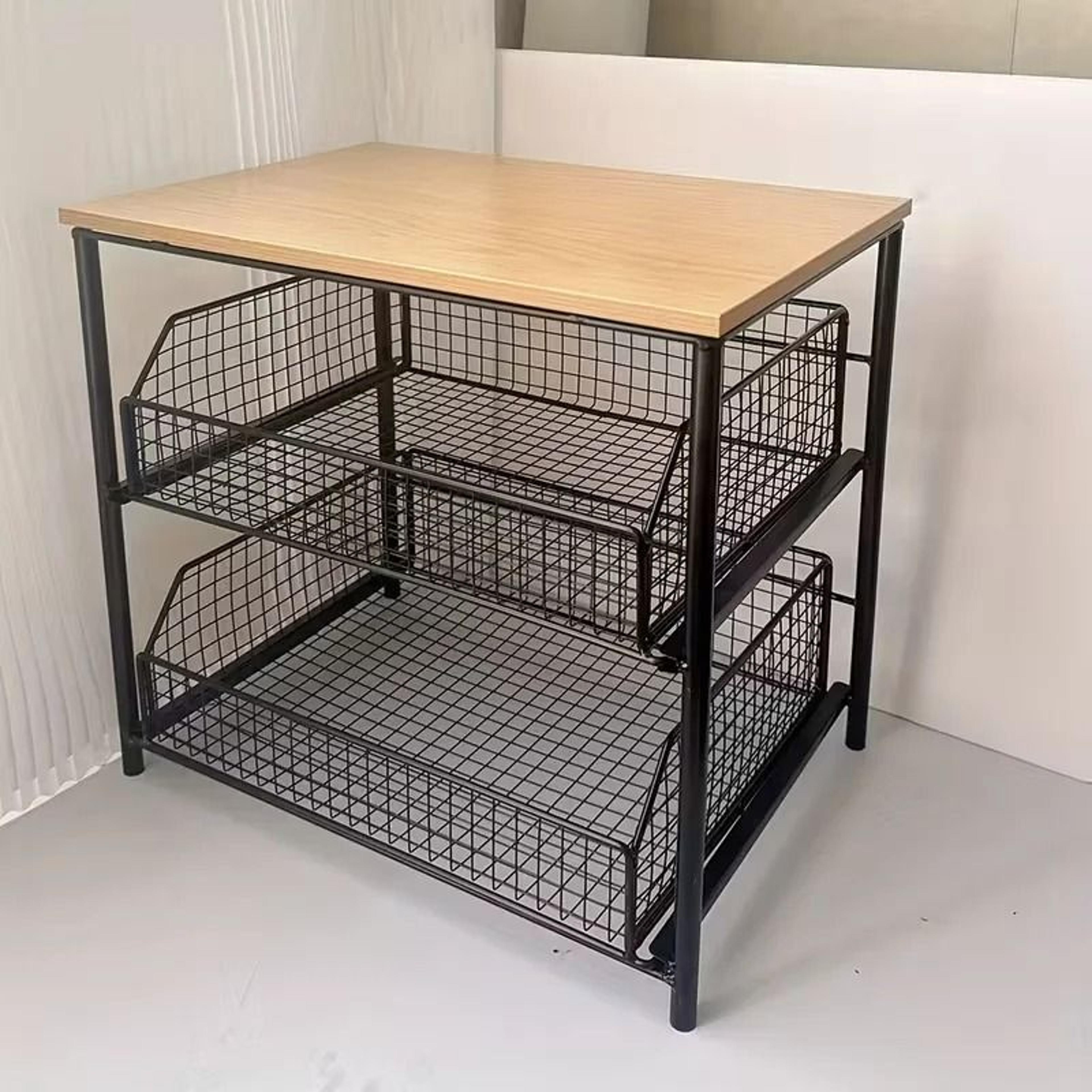 MultiLayer Kitchen Countertop Storage Rack  SpaceSaving Desktop Organizer With Drawers  Metal Baske 7