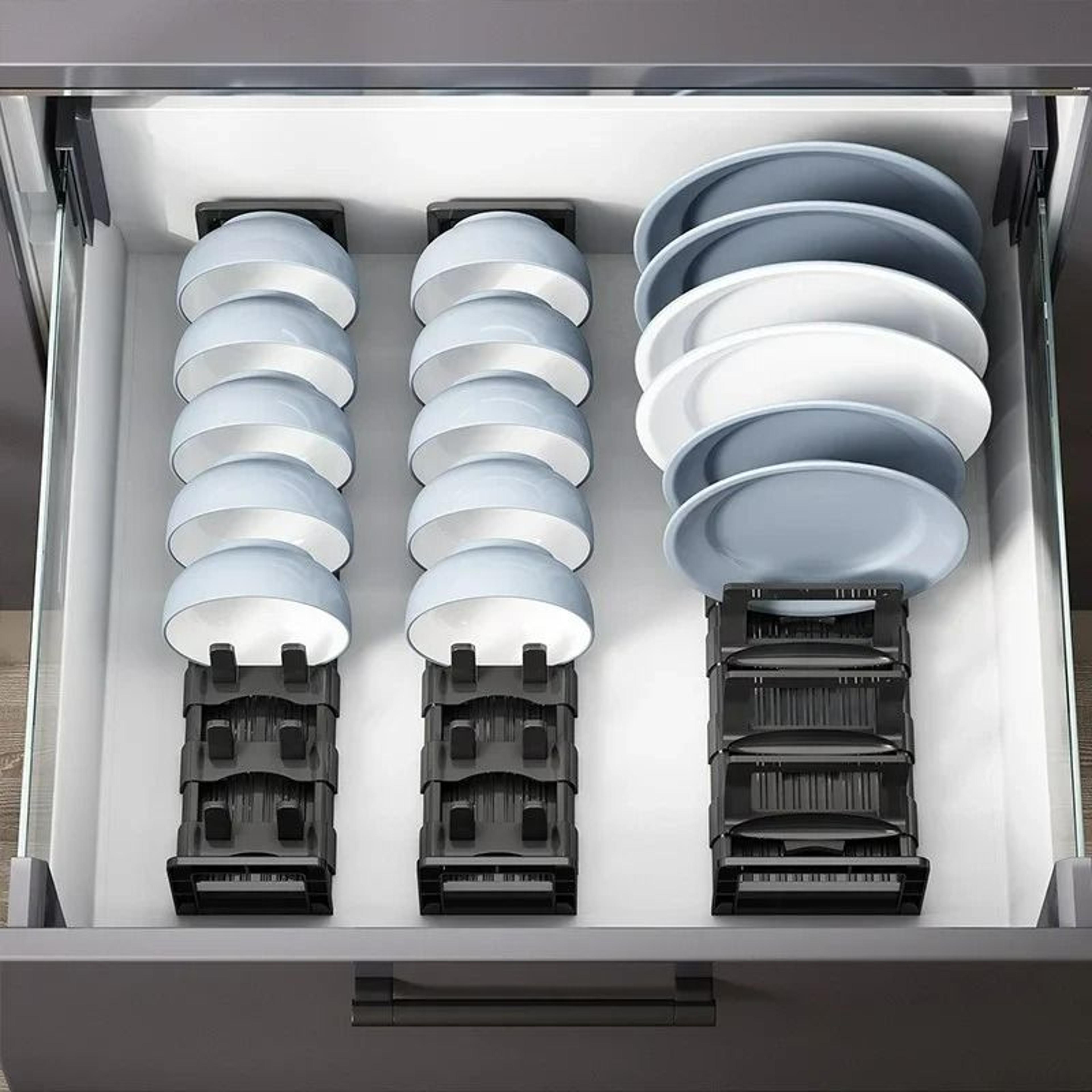 Adjustable UnderCabinet Bowl And Dish Storage Rack And Drawer Partition Tableware Drying Rack 3