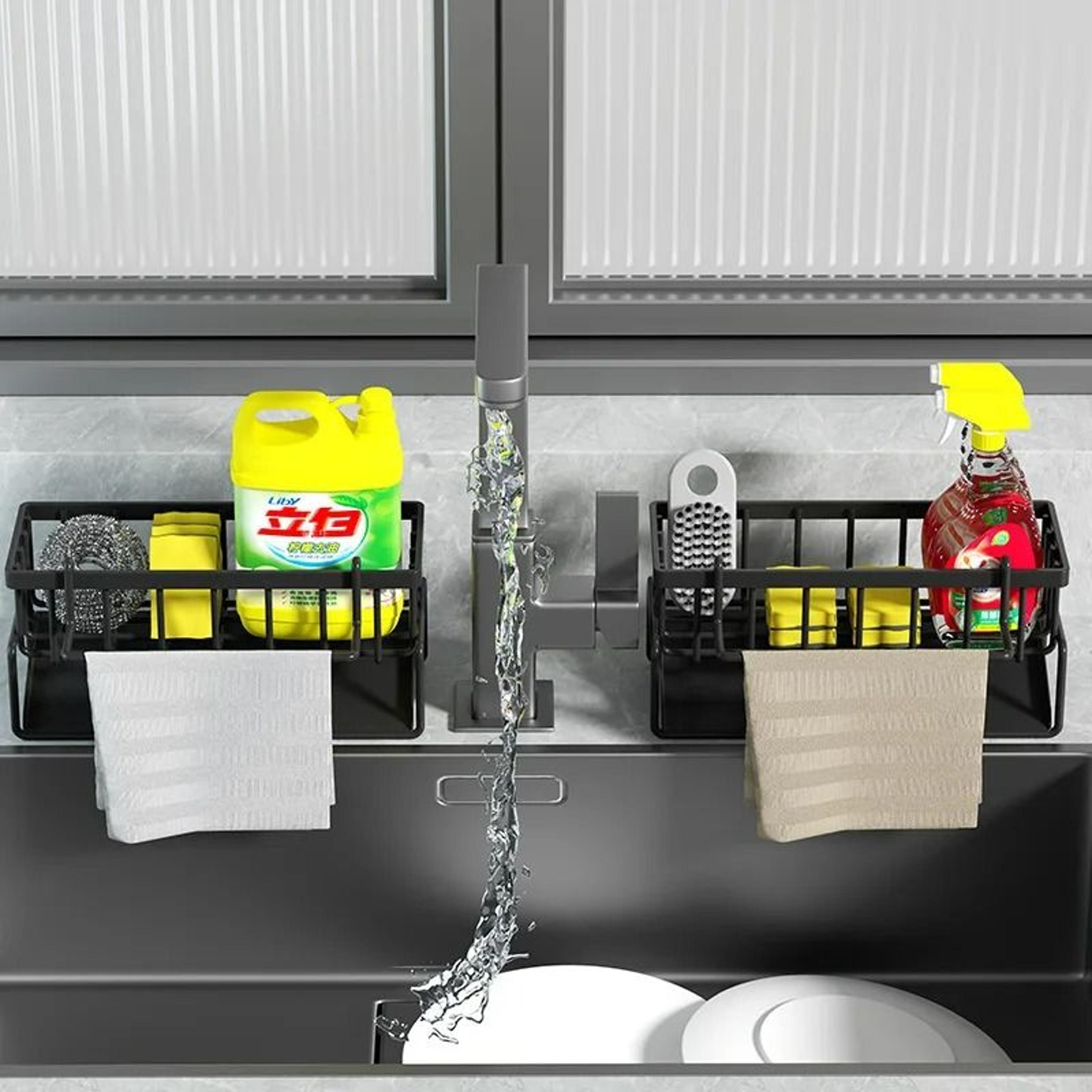 Kitchen Stainless Steel Faucet Drain Rack ClipOn Sponge Storage Holder And Soap Towel Shelf Organiz 4