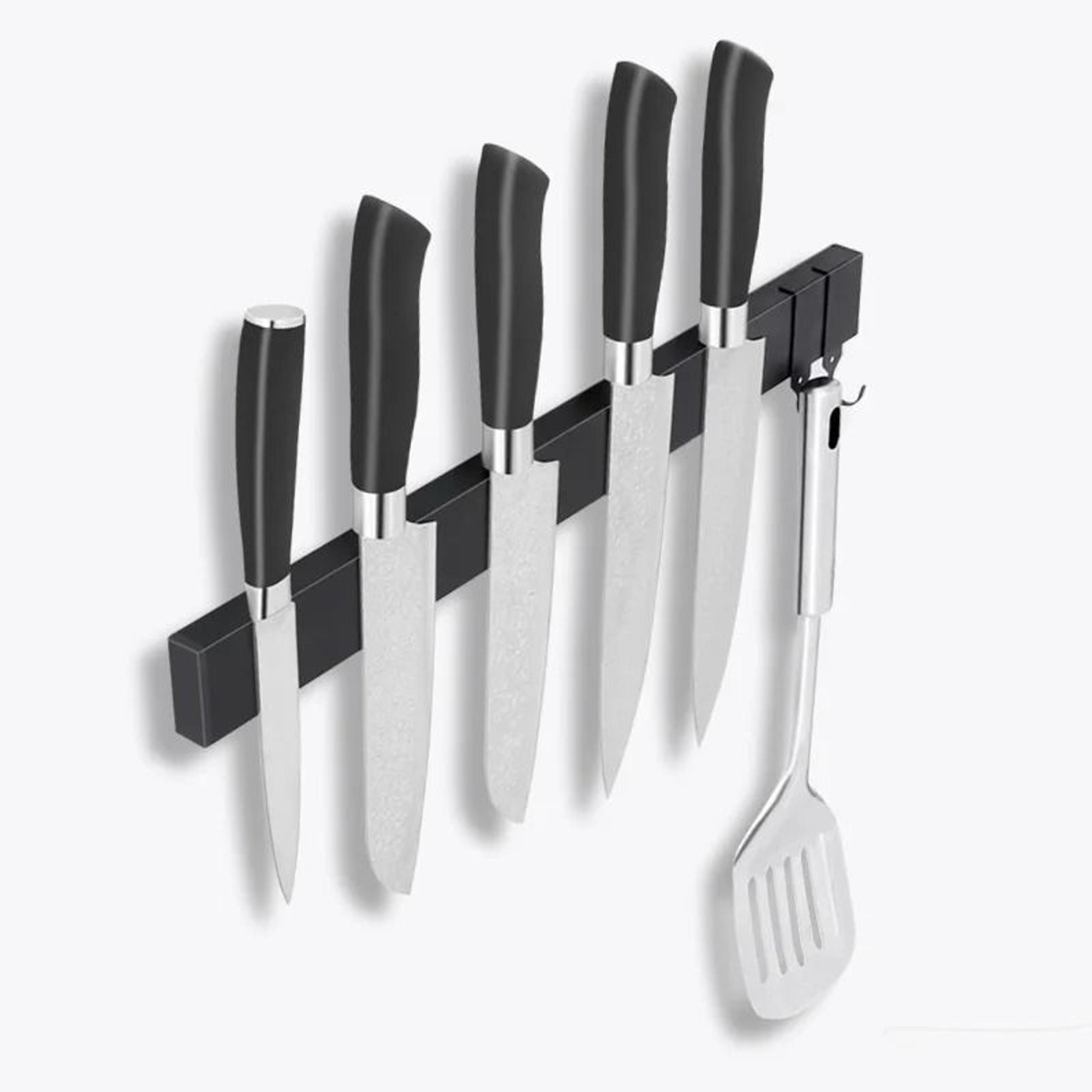 Black Stainless Steel Magnetic Knife Holder And NonPiercing WallMounted Knife Block Storage Bar 4