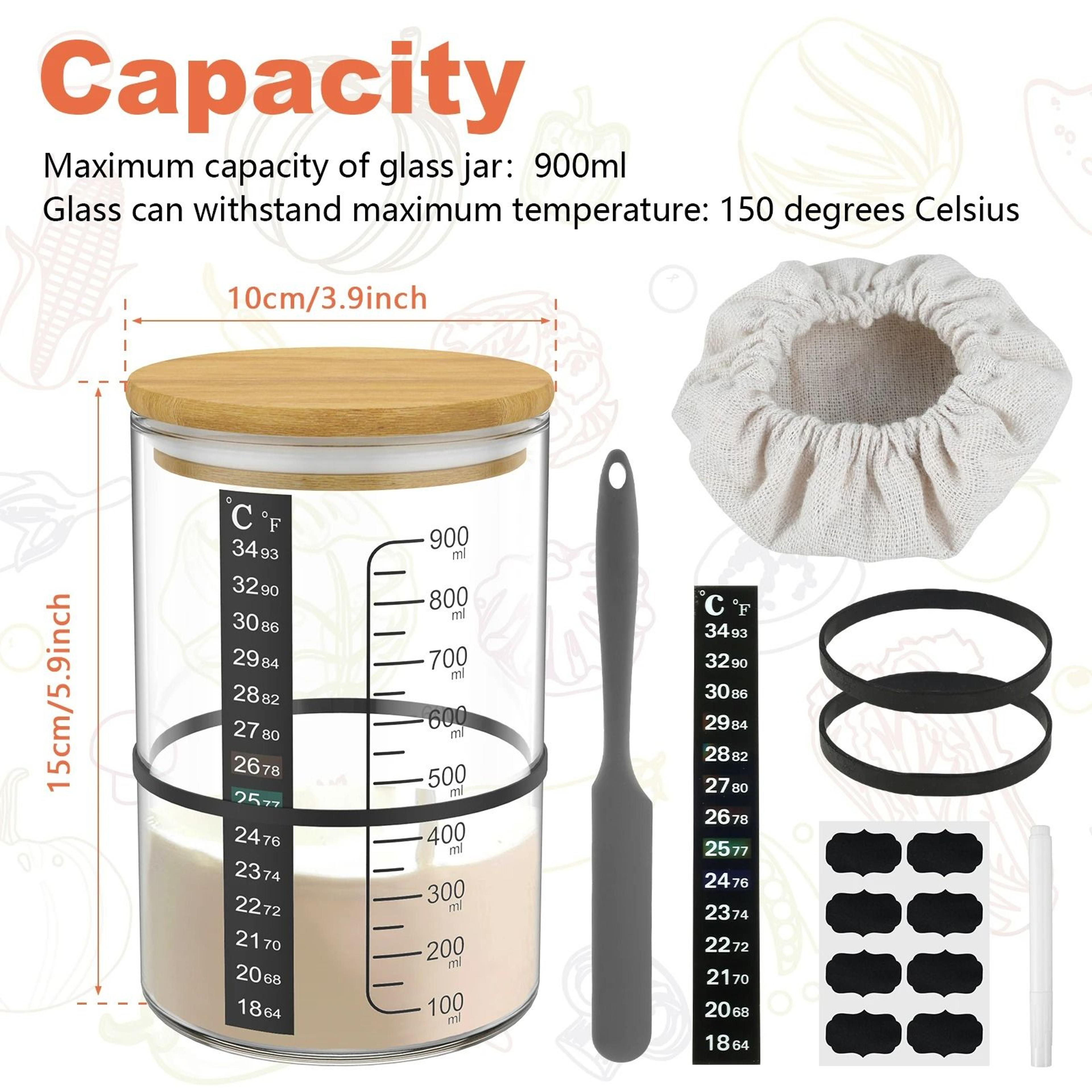 Complete 9Piece Sourdough Starter Jar Kit  900ML Glass Fermentation Container 2
