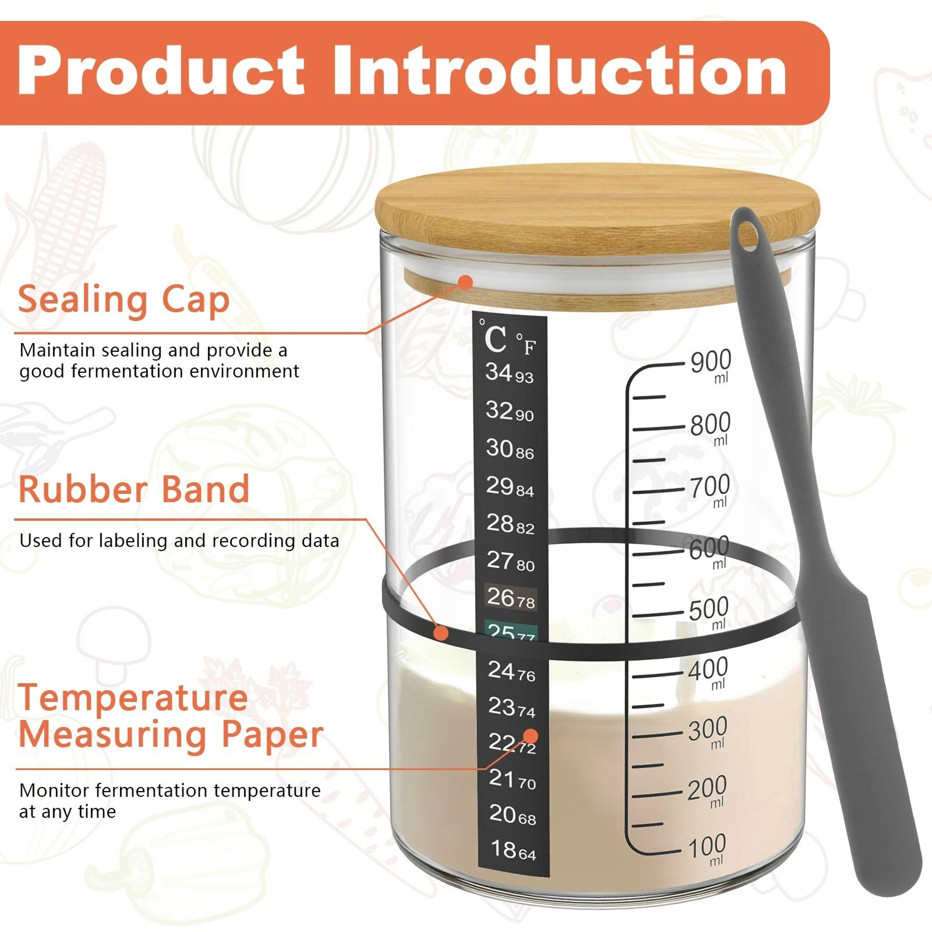 Complete 9Piece Sourdough Starter Jar Kit  900ML Glass Fermentation Container 3
