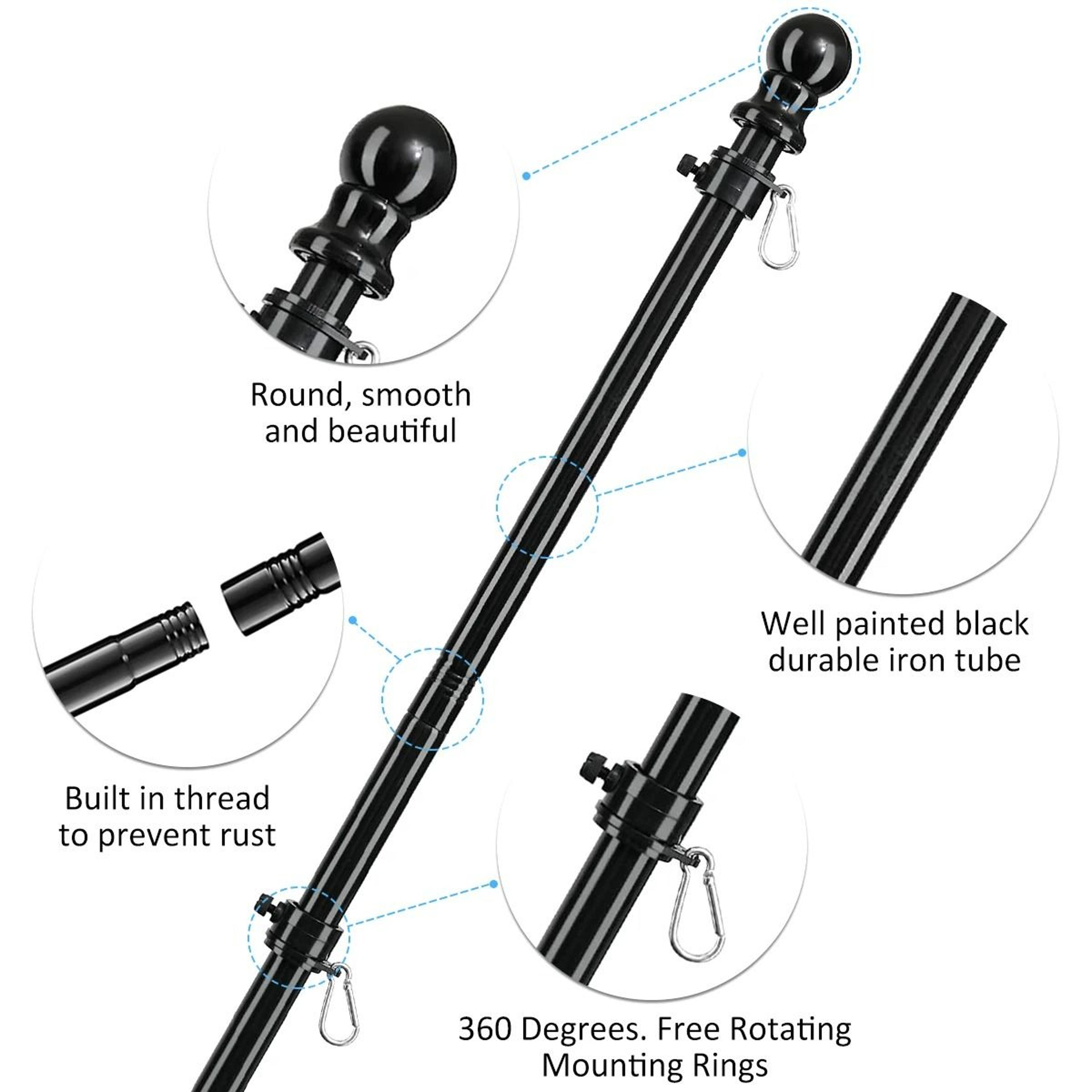 Telescopic Stainless Steel Flag Pole  TangleFree 360Degree Rotating Guide Banner System 4