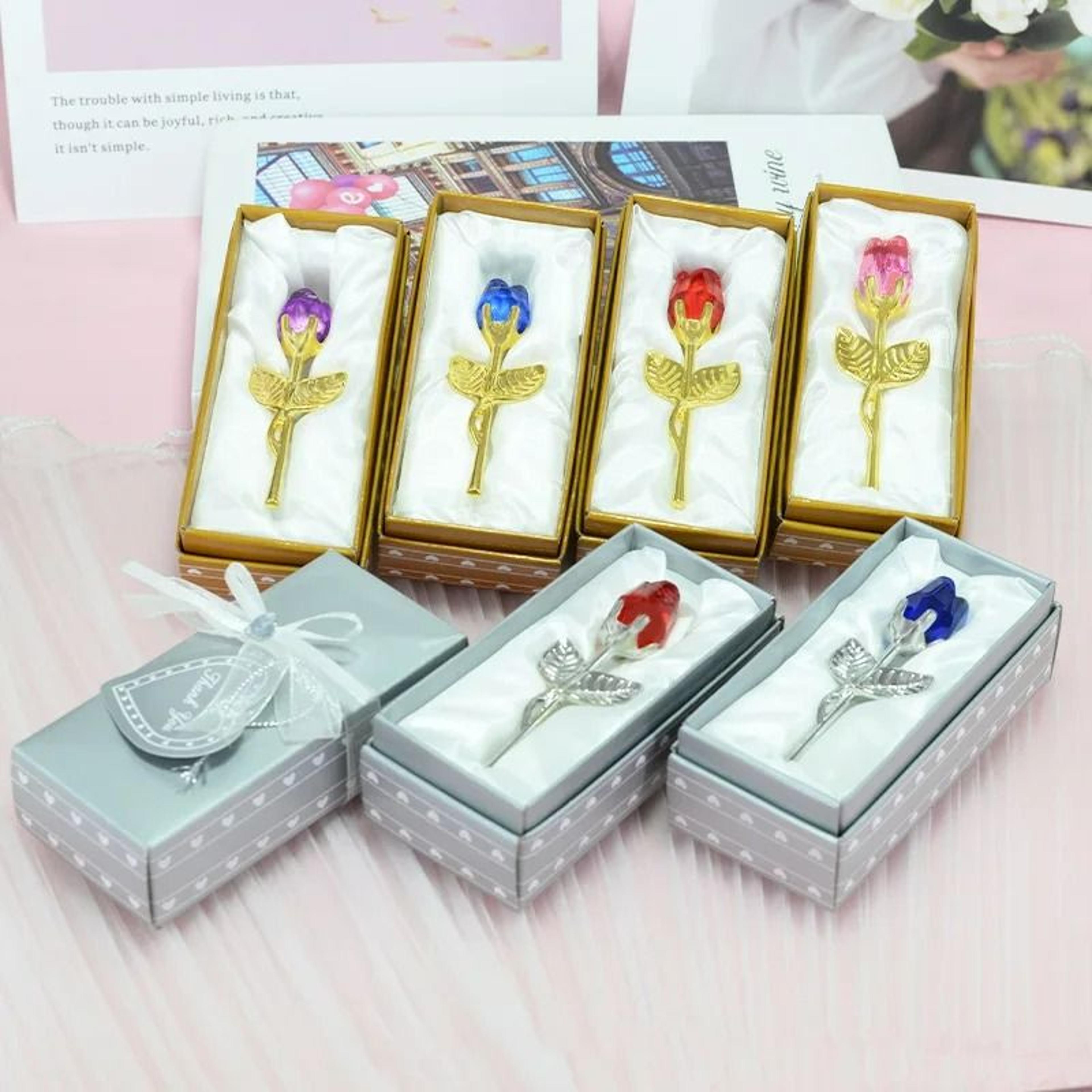 Crystal Rose Artificial Flower  Metallic Stem Craft 3