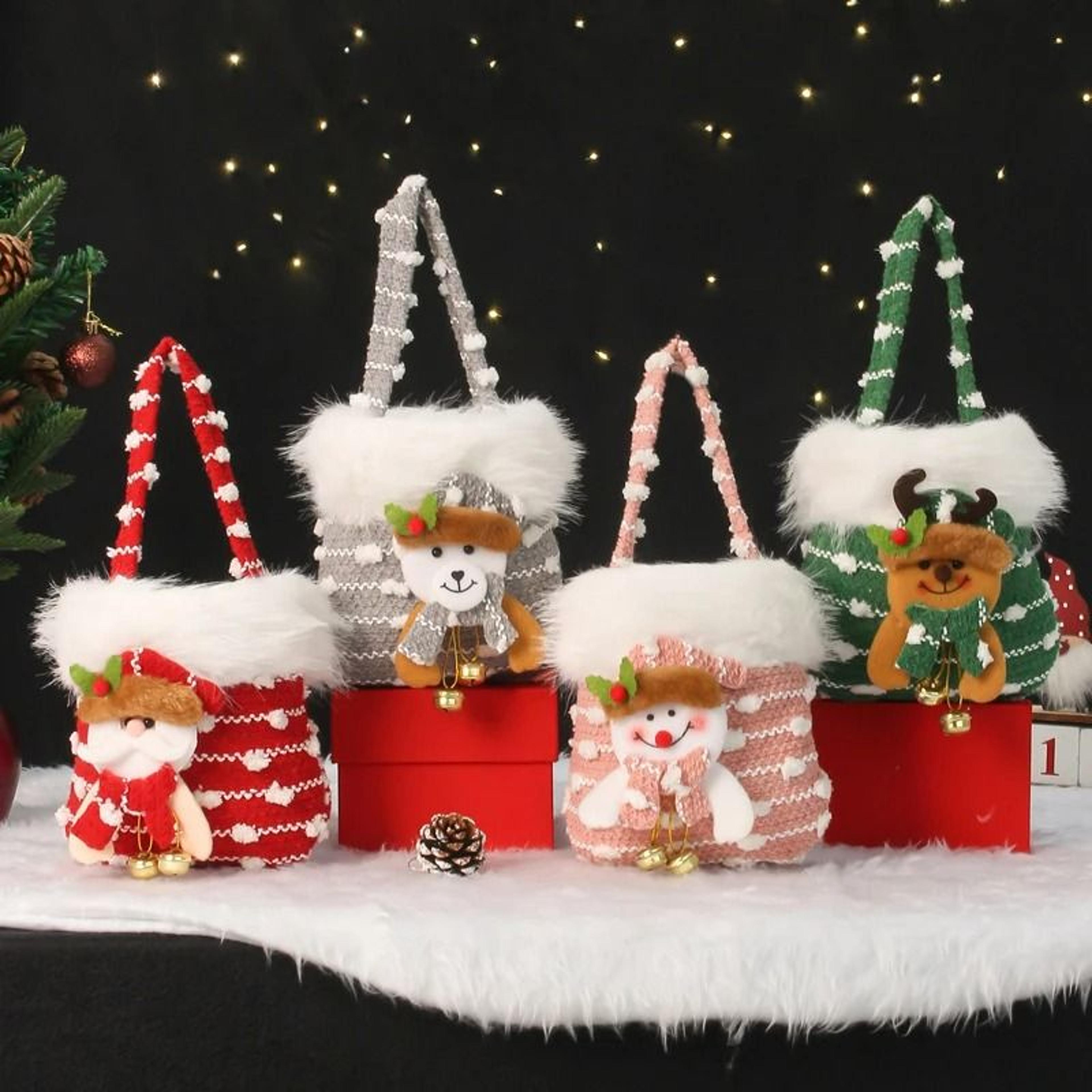 plush holiday christmas treat bag & handheld pouch