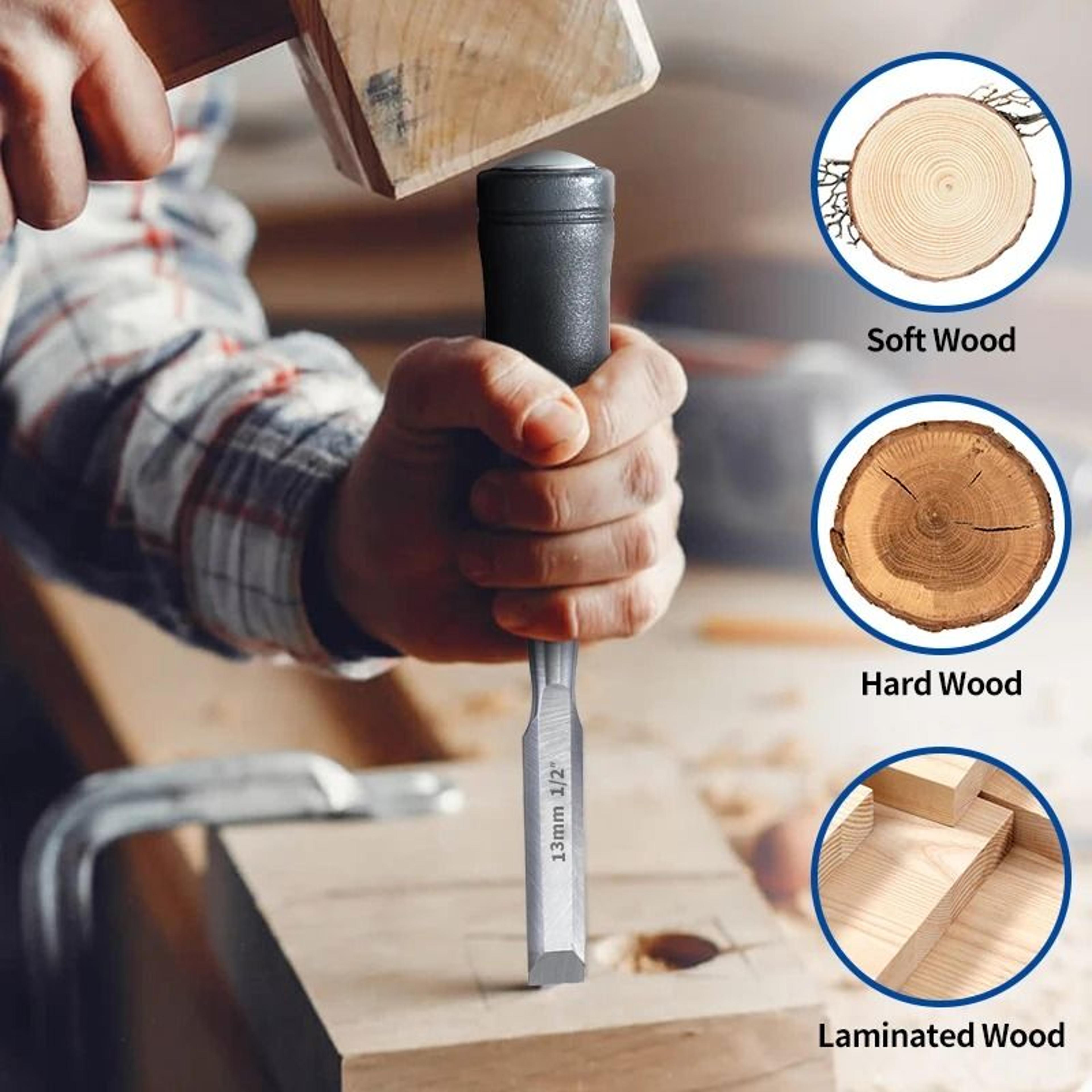 75Inch Carbon Steel Wood Chisel With StrikeCap Hammer End 2