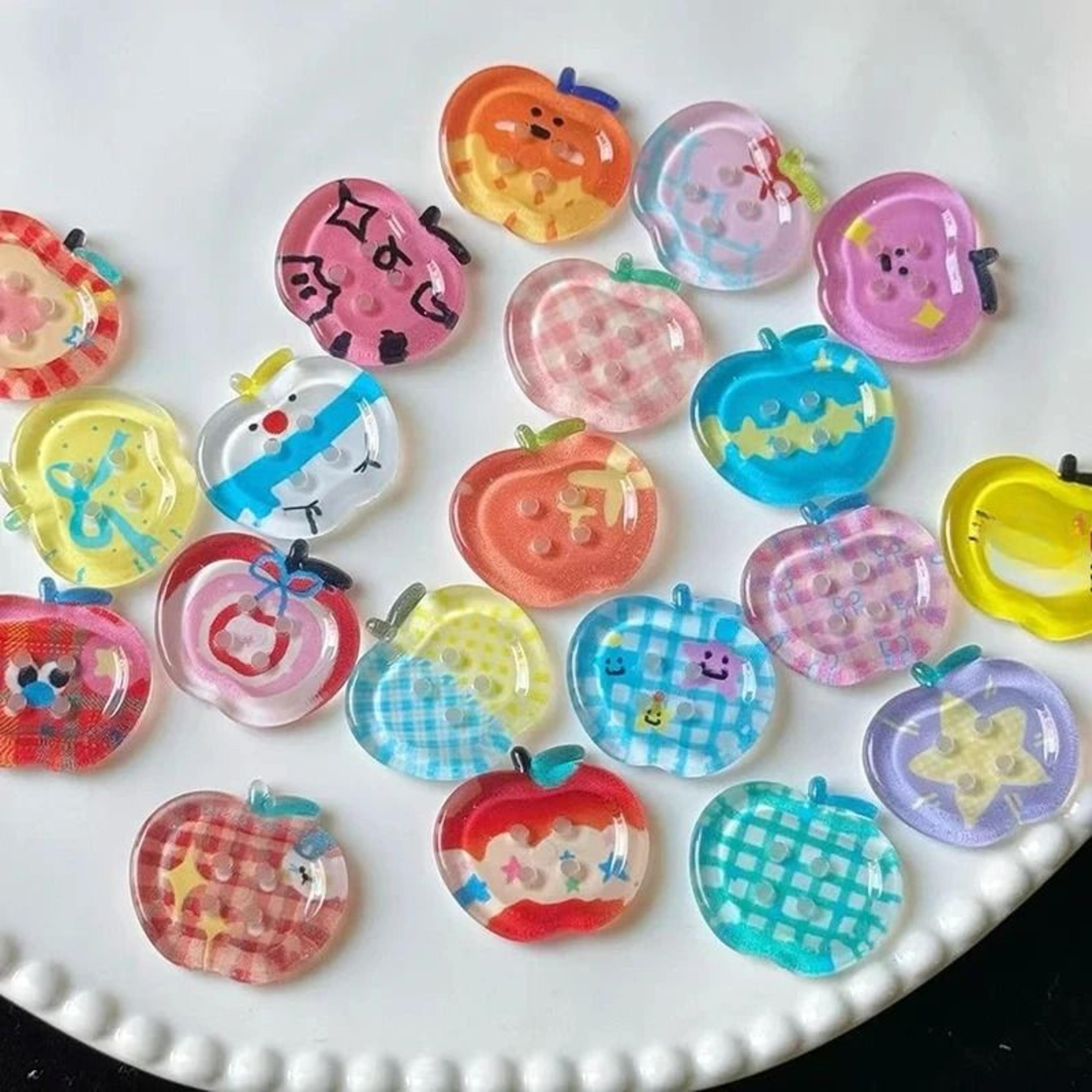 10Piece Dopamine Mixed Colored Transparent Decorative Craft Buttons 2