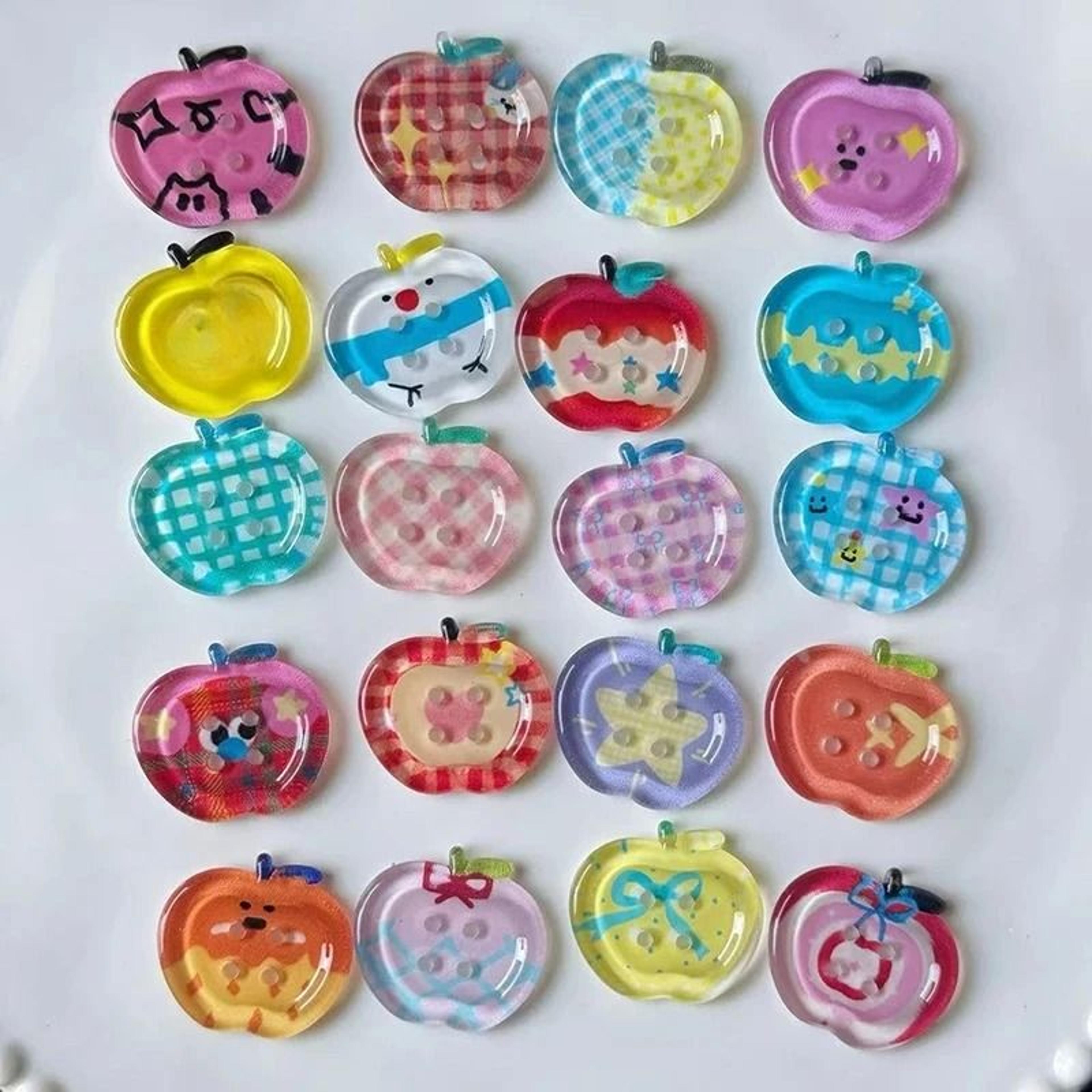 10Piece Dopamine Mixed Colored Transparent Decorative Craft Buttons 3