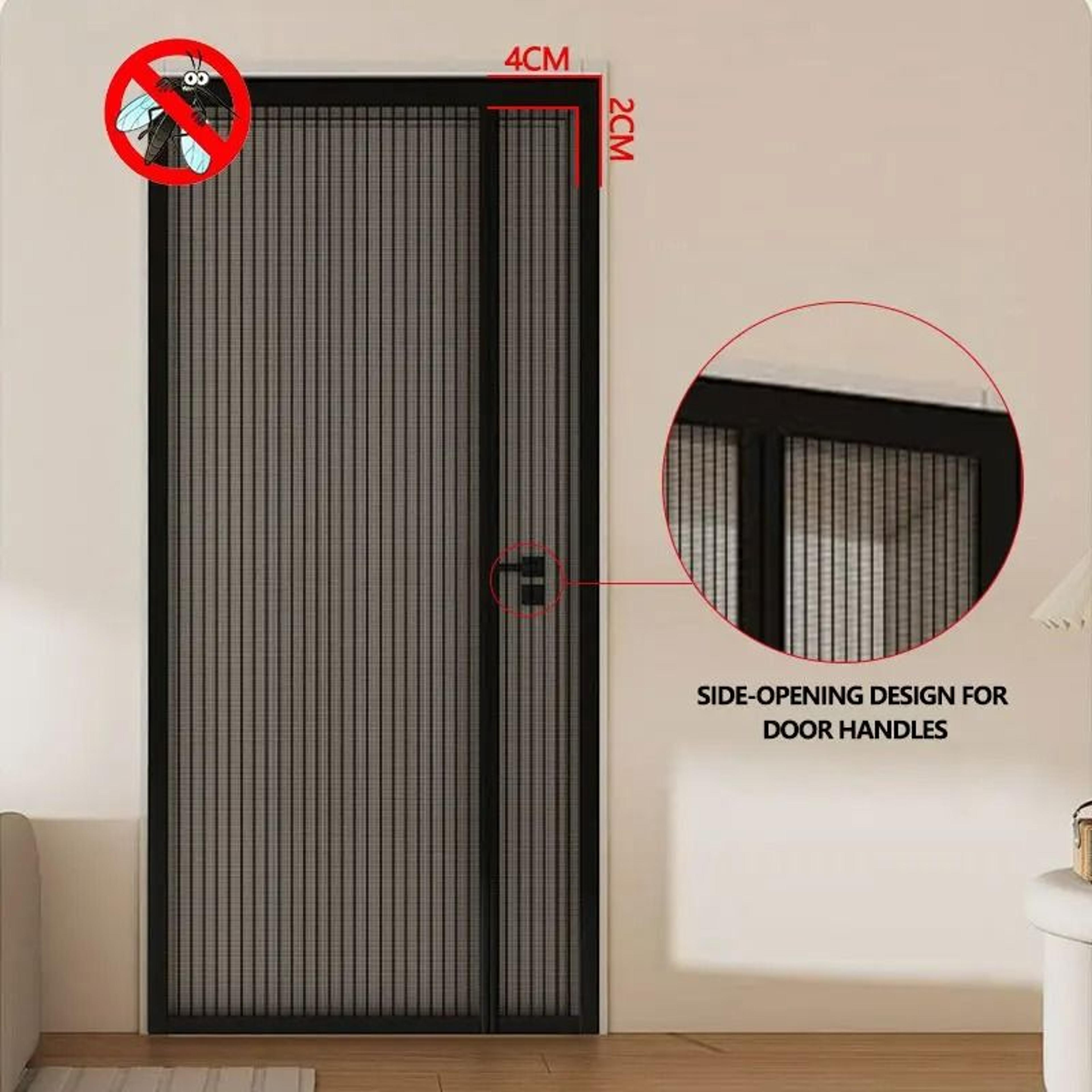 side-opening magnetic dense striped mesh door curtain