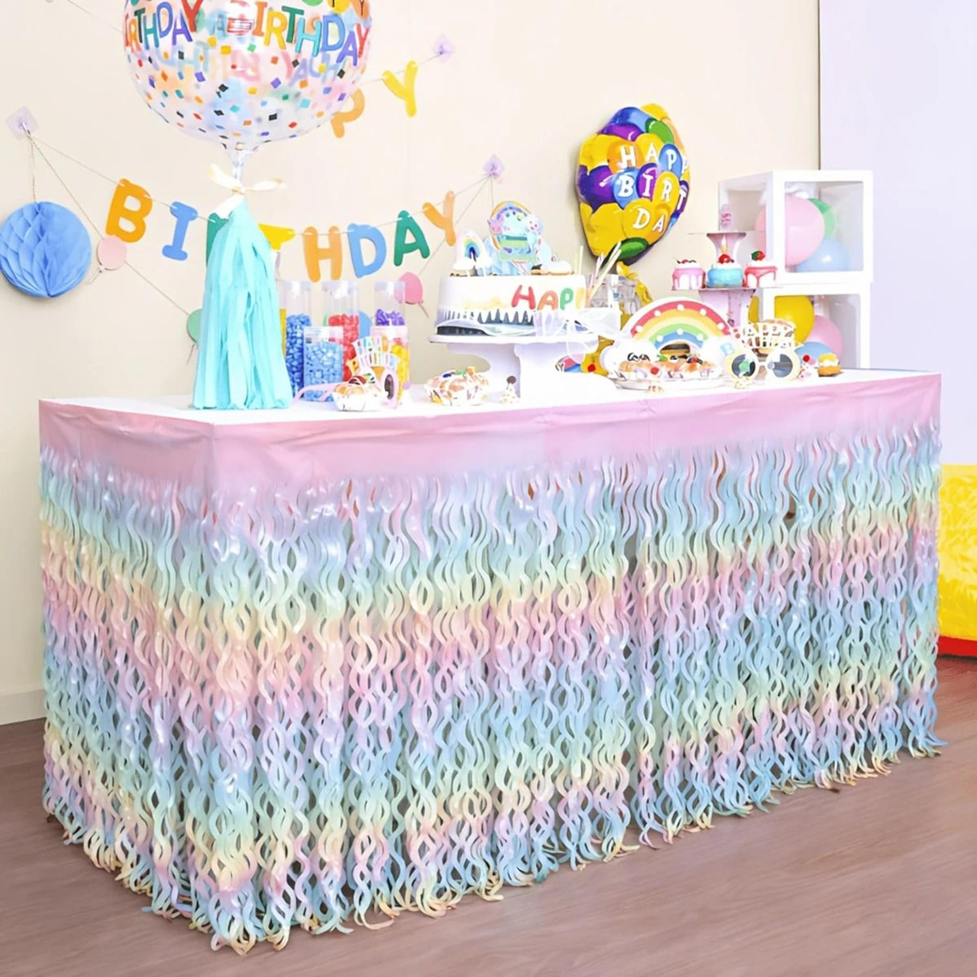 rainbow gradient wave disposable table skirt for birthday parties and weddings