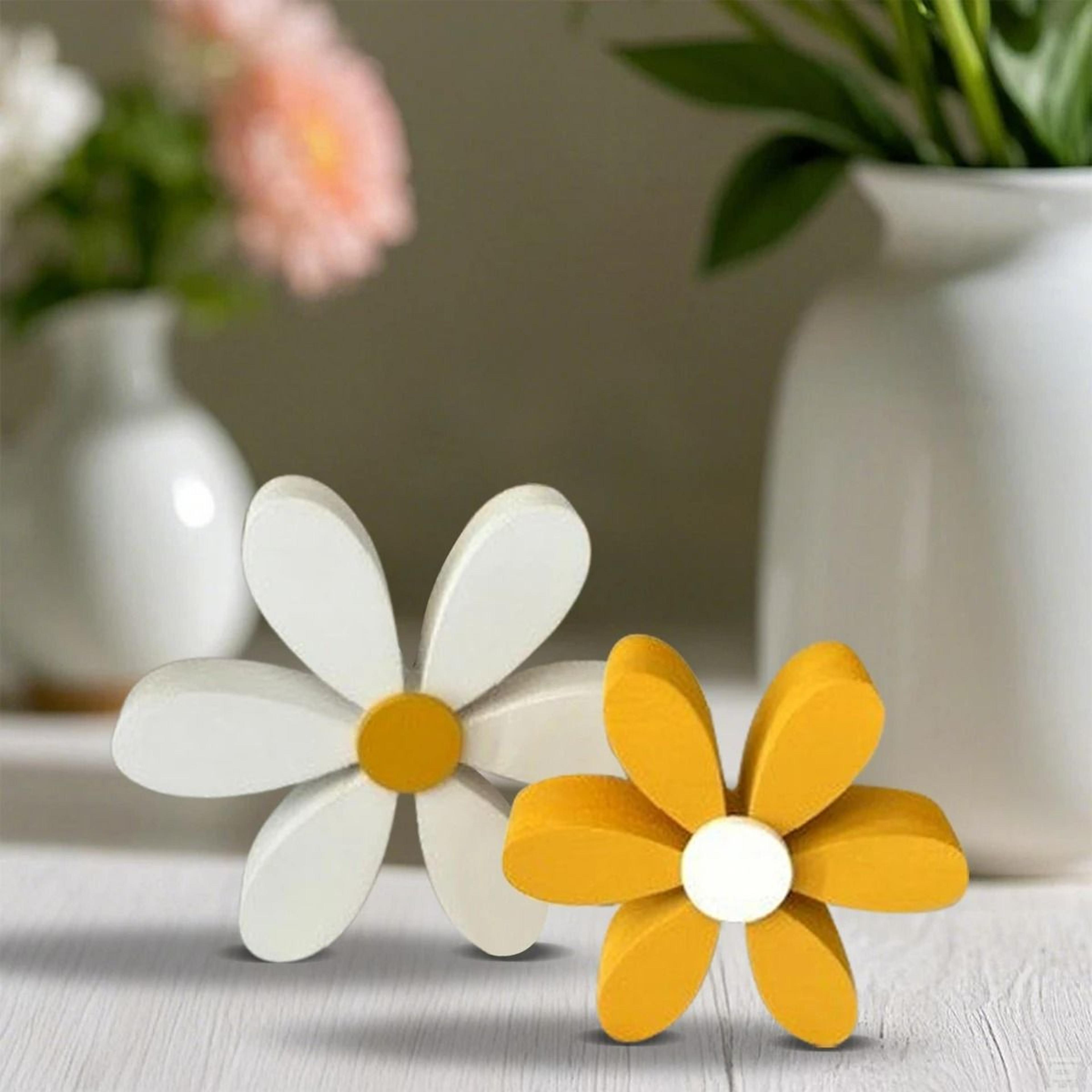 2 Piece Spring Wooden Daisy Desktop Ornaments For Floral Party Decor 5