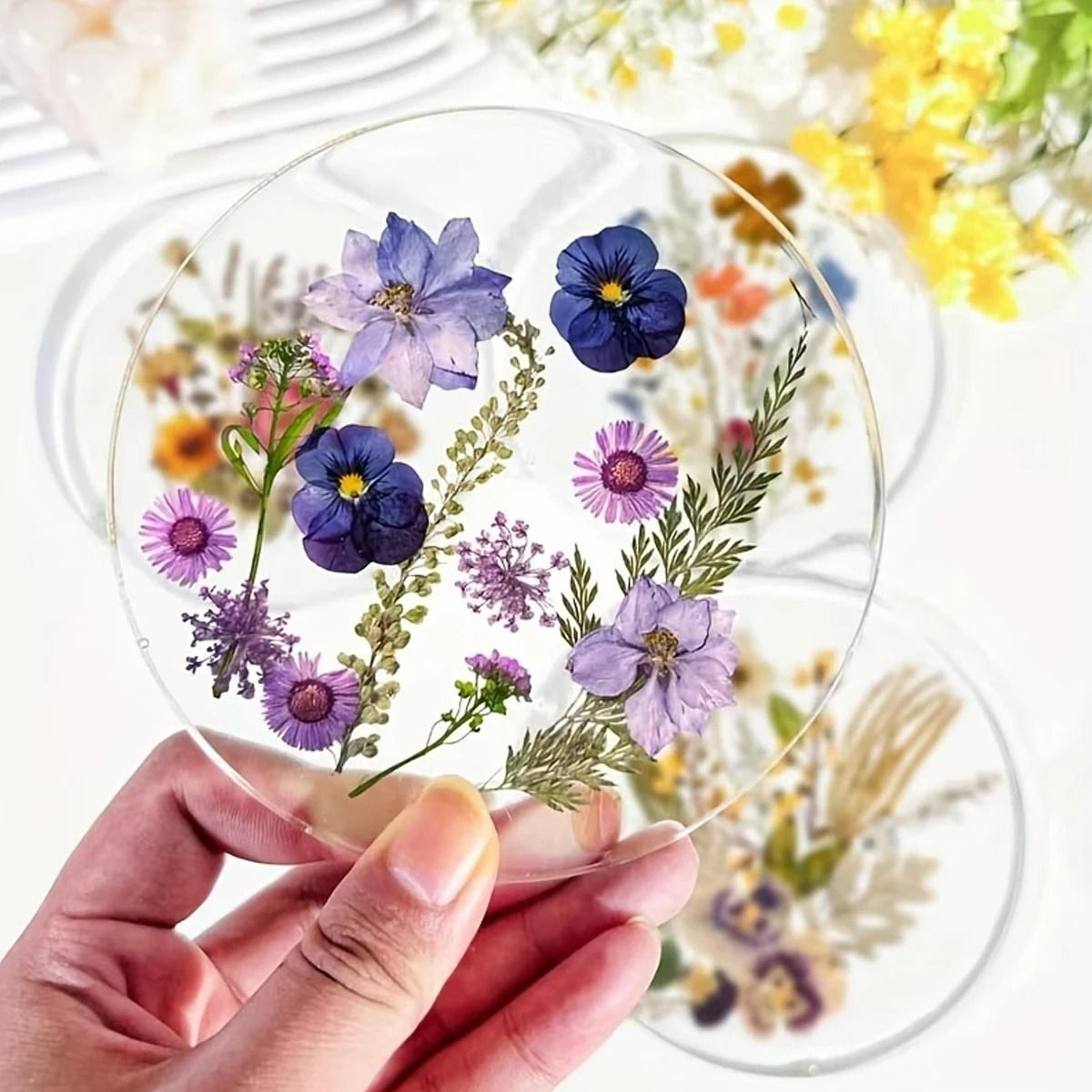 4 Piece Transparent Colorful Wildflower Acrylic Coaster Set For Party Table Decor 5