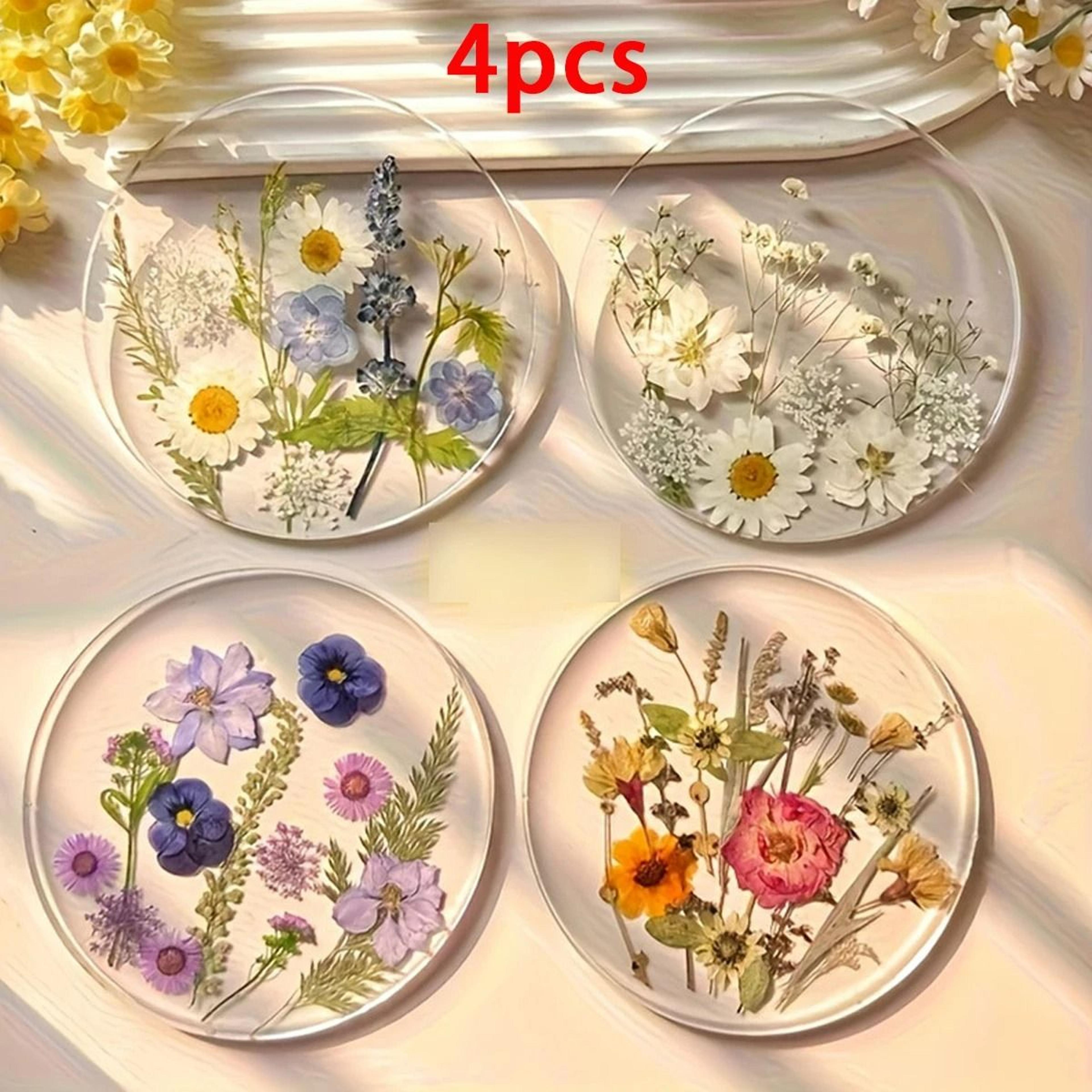 4 Piece Transparent Colorful Wildflower Acrylic Coaster Set For Party Table Decor 6
