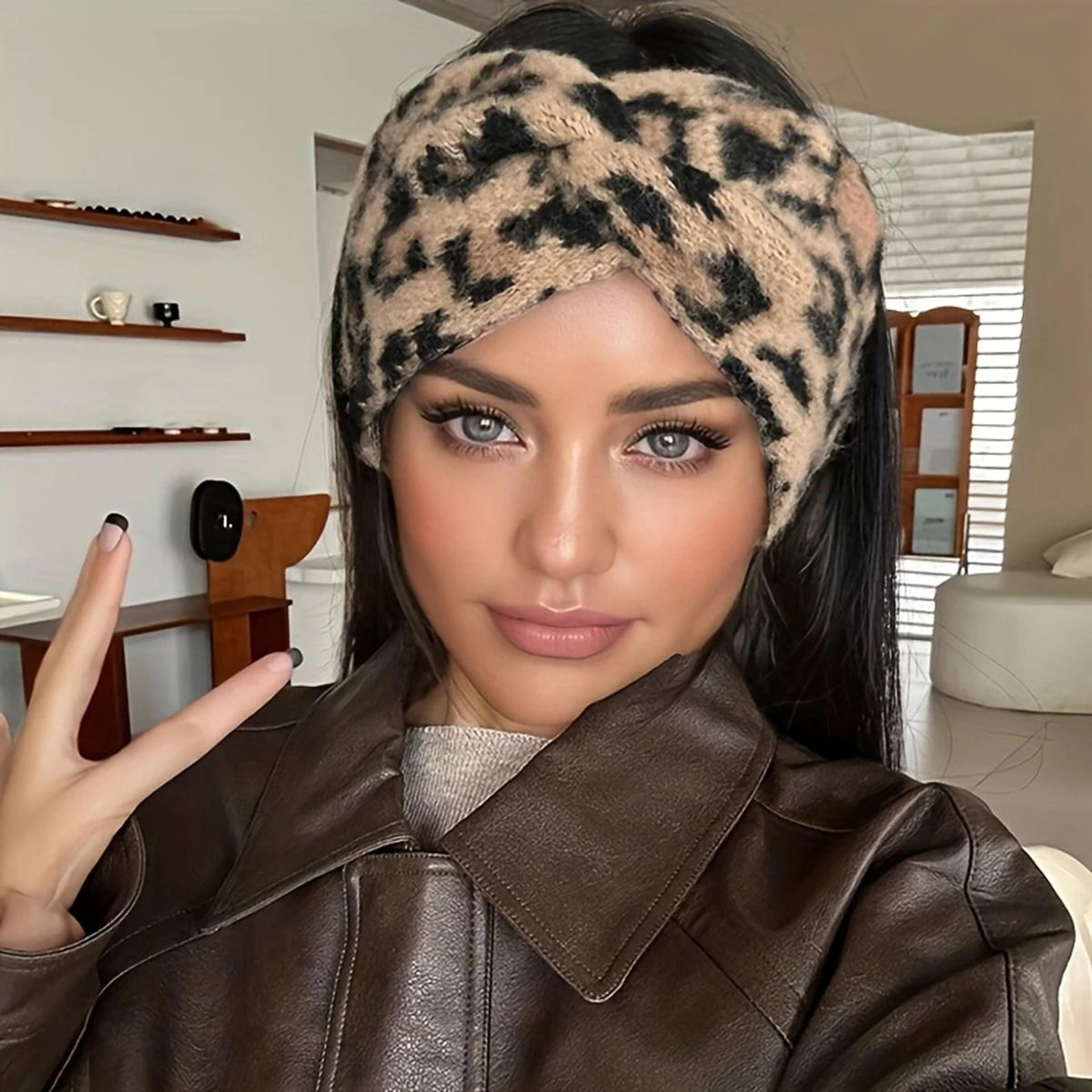 1 piece elegant retro leopard print wide headband for fitness and outdoor wear