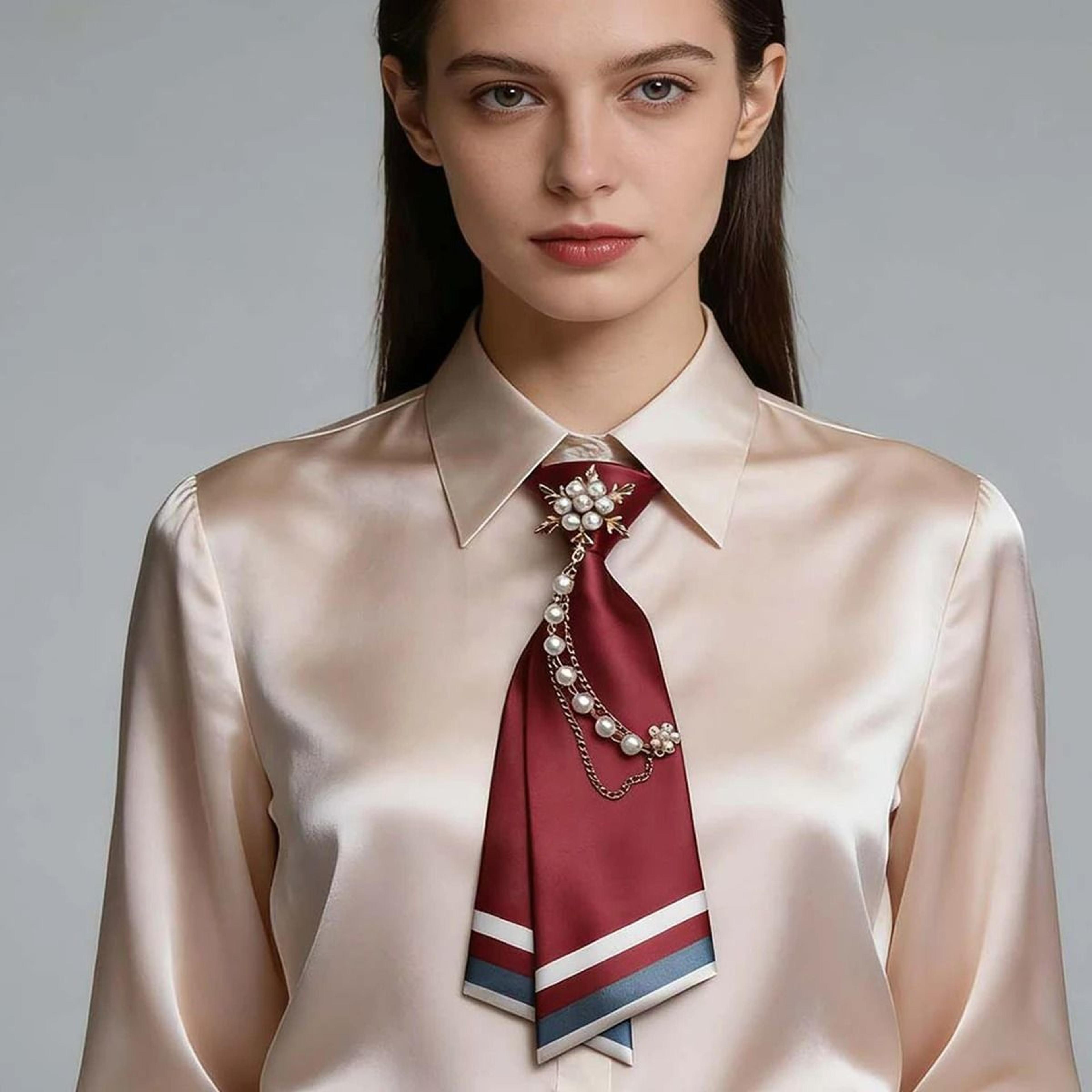 NoSew Beaded Floral DoubleLayer Necktie For Casual Streetwear 4