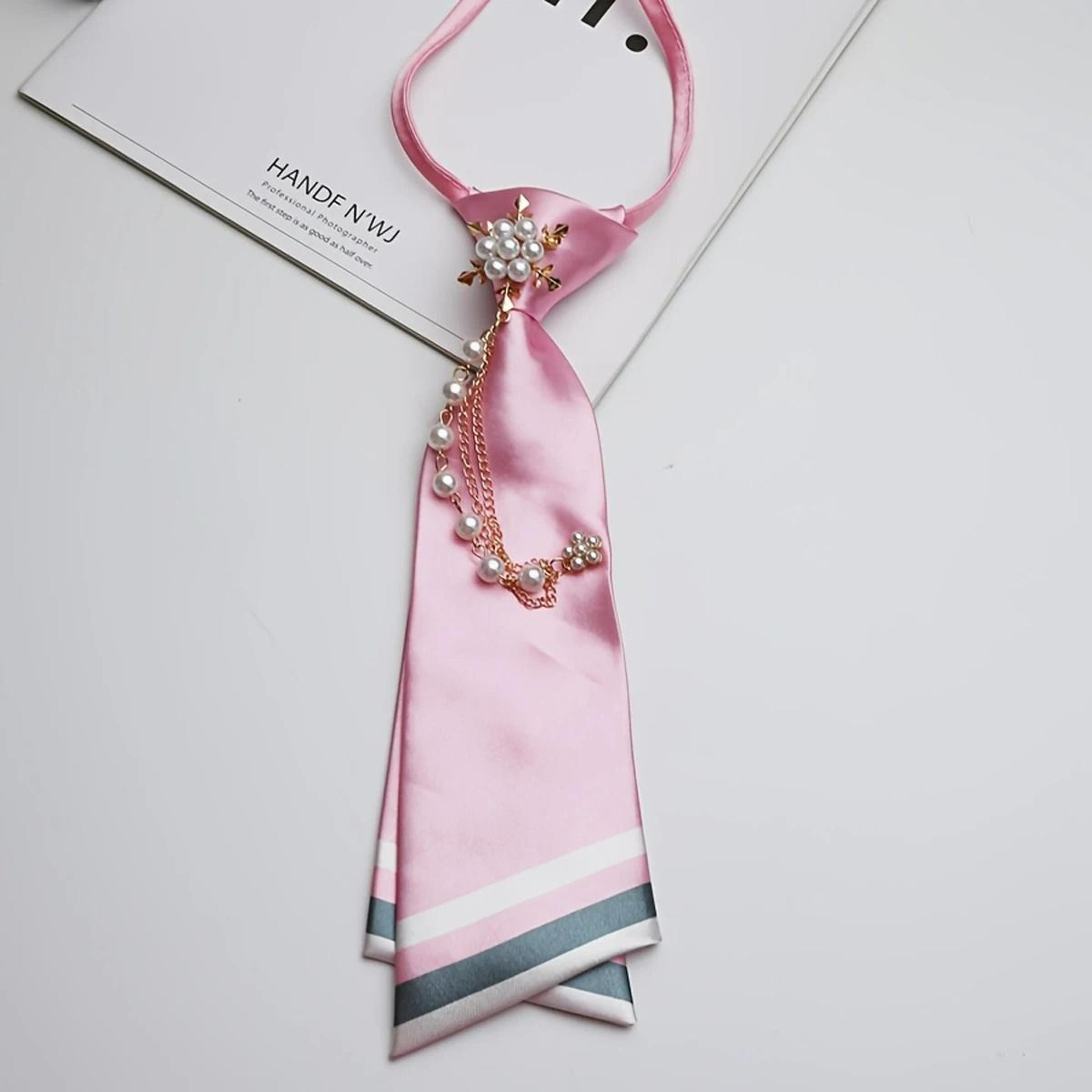 NoSew Beaded Floral DoubleLayer Necktie For Casual Streetwear 6