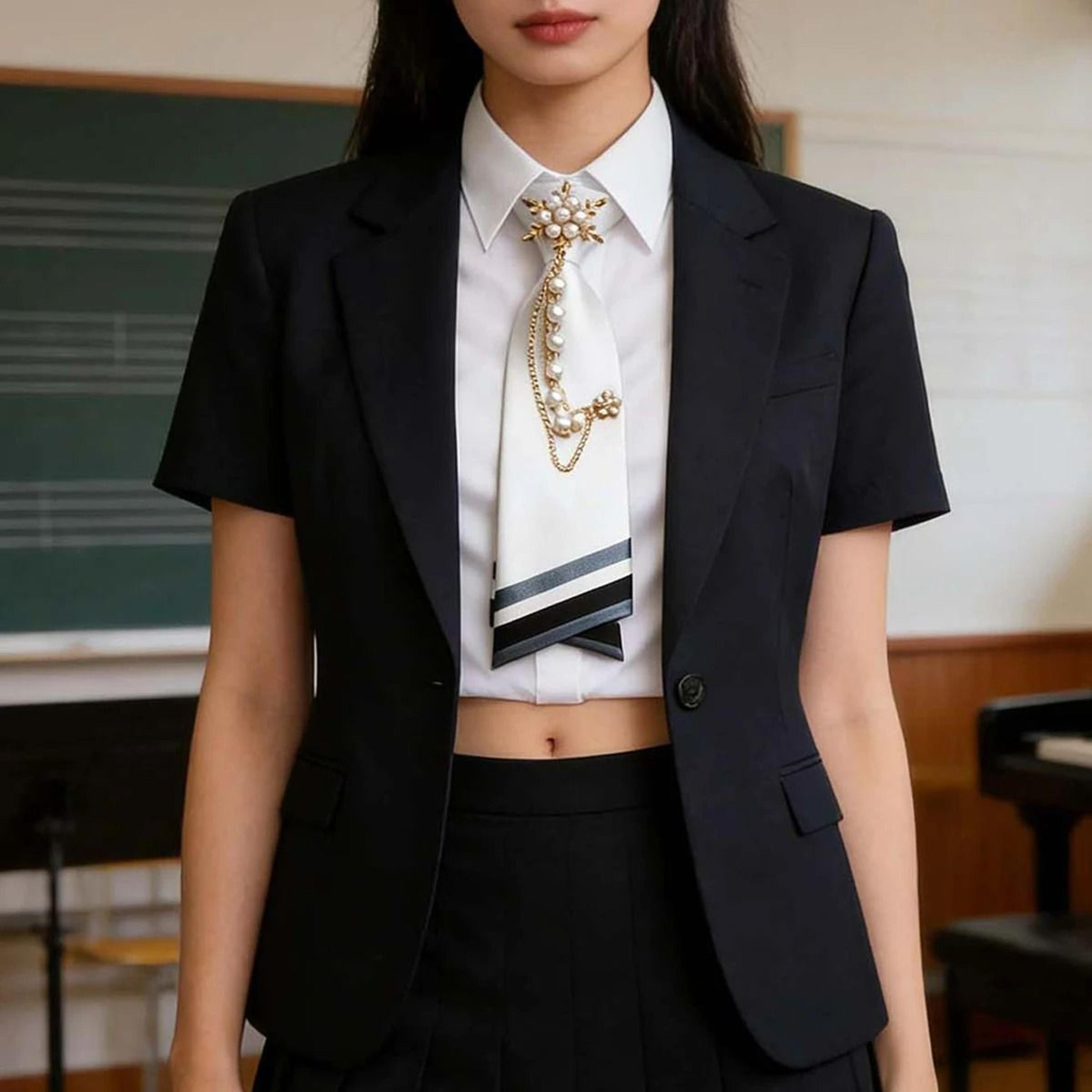 NoSew Beaded Floral DoubleLayer Necktie For Casual Streetwear 5