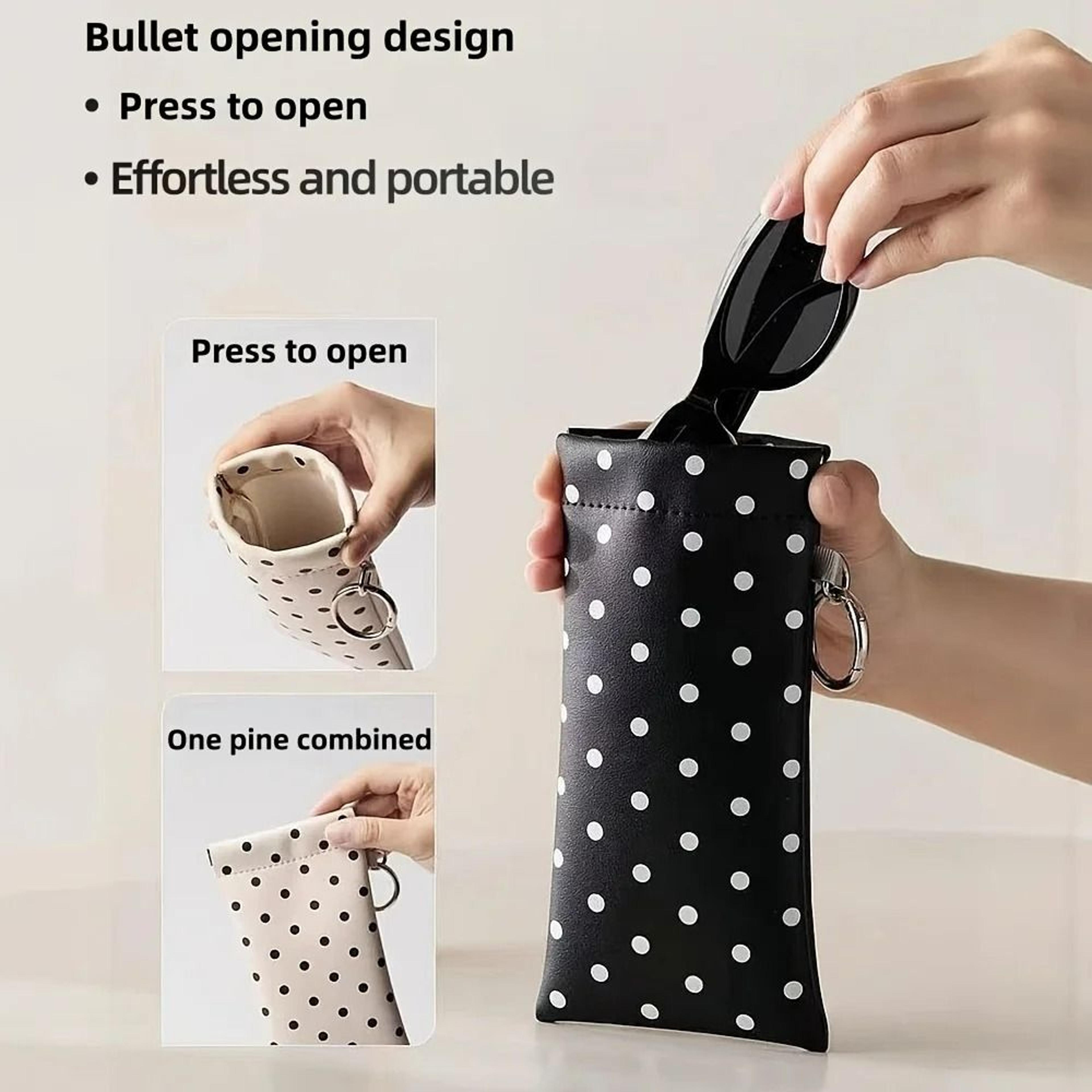 Faux Leather Cute Polka Dot Magnetic Glasses Pouch With Hook And BuiltIn Lens Cloth 2