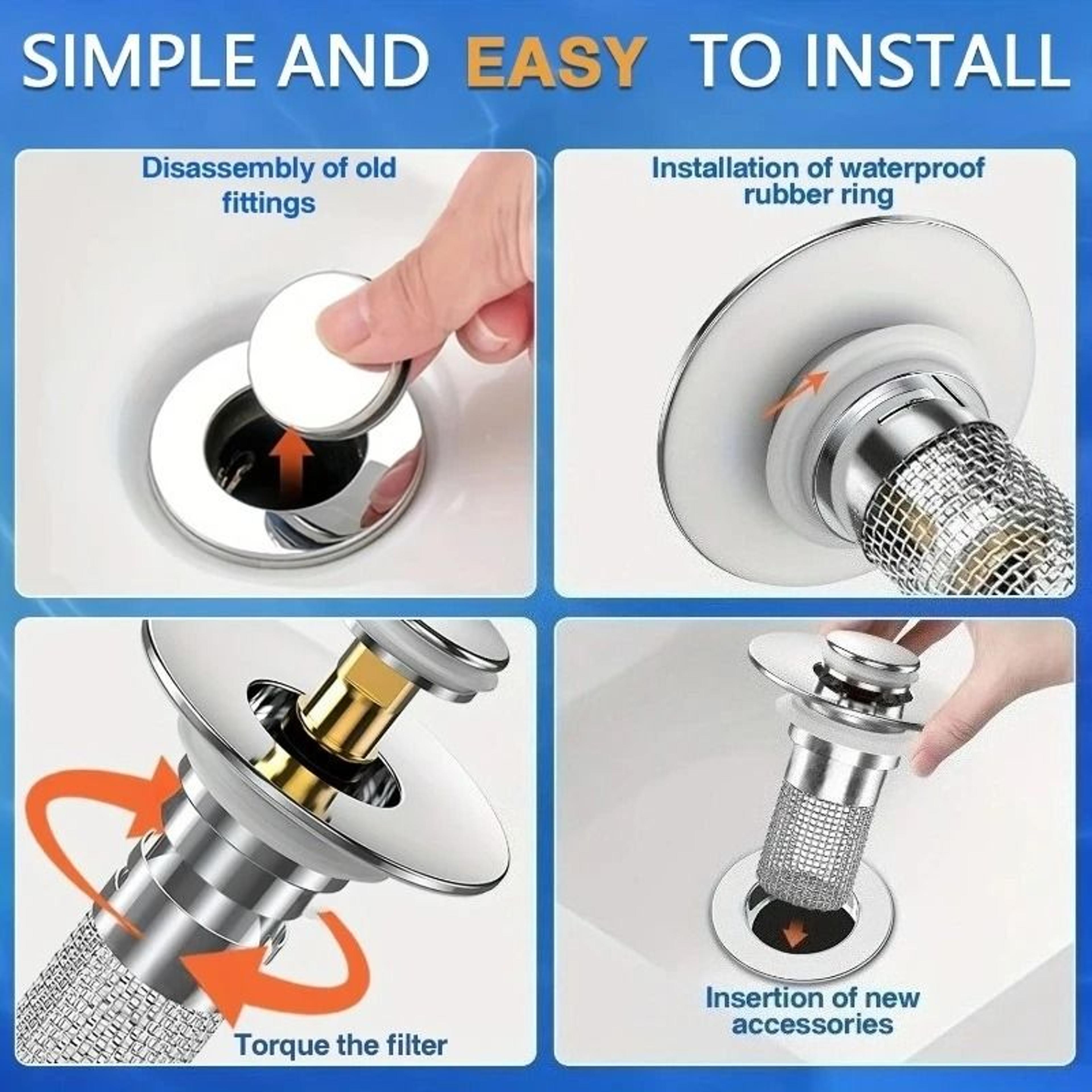 2Piece Stainless Steel PopUp Sink Drain Plug Strainer With Removable ClogPreventing Basket 3