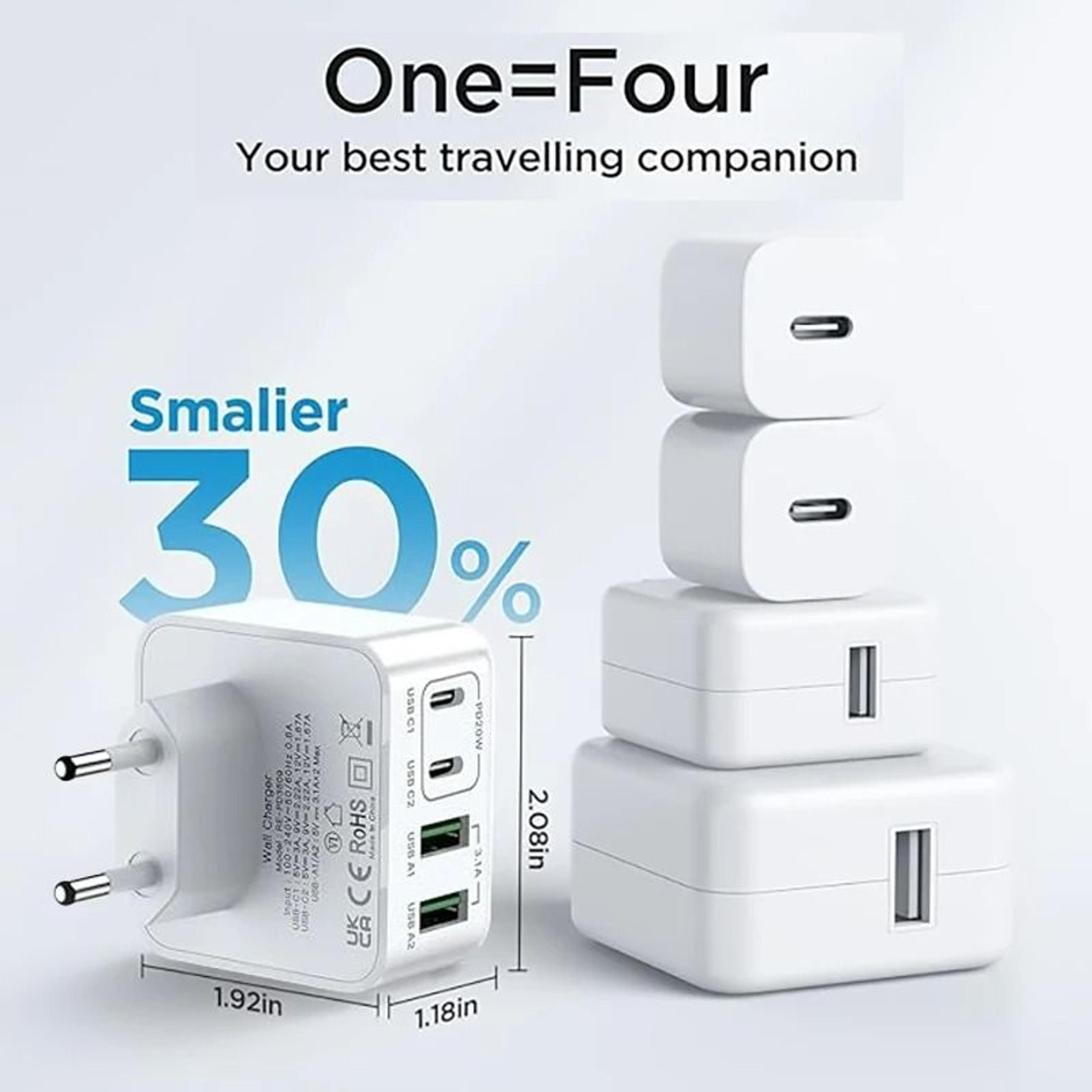 40W 4Port USBC  USBA Fast Charger Wall Adapter With PD  QC 30 Support 1