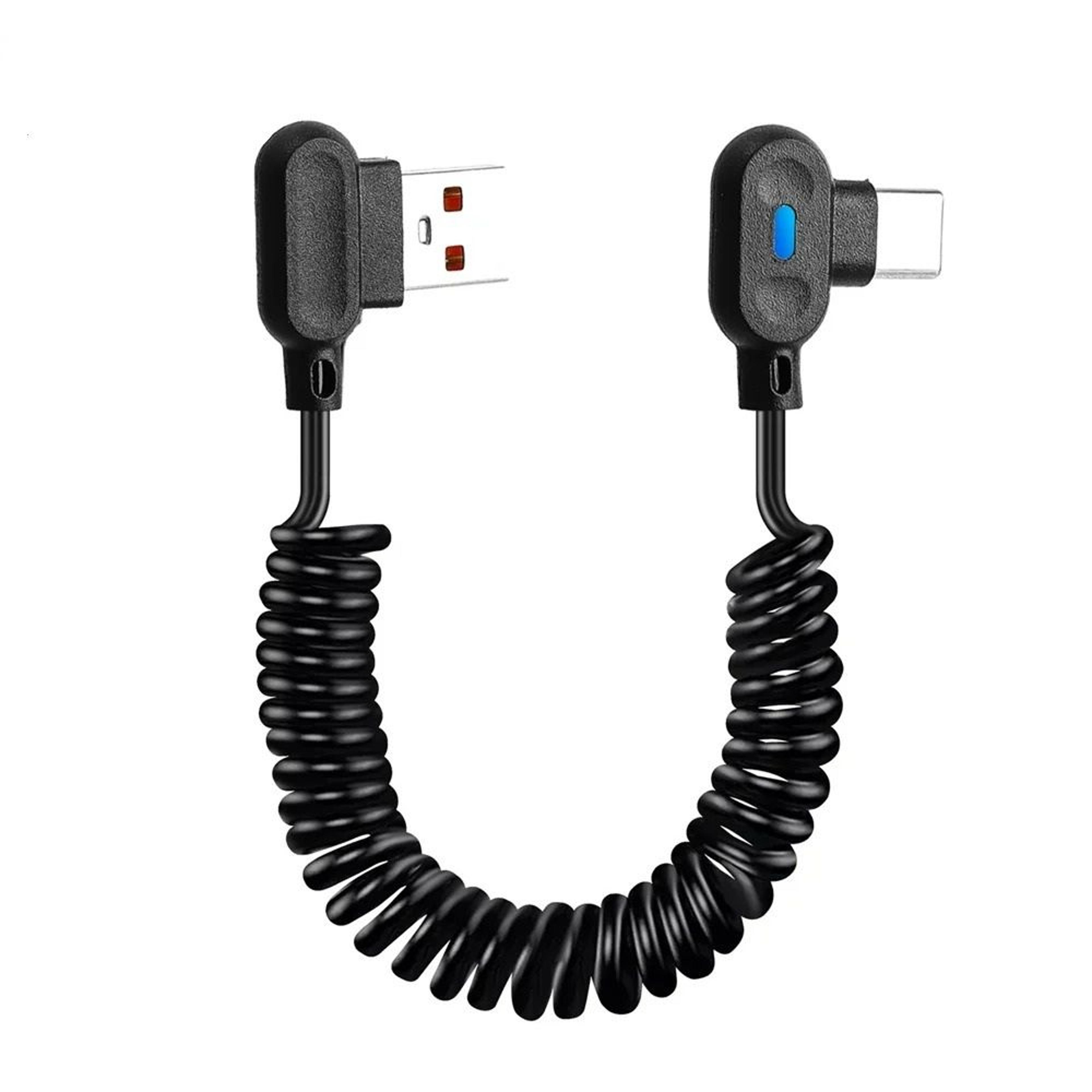 6a dual elbow 90-degree coiled spring usb to type-c fast charging cable