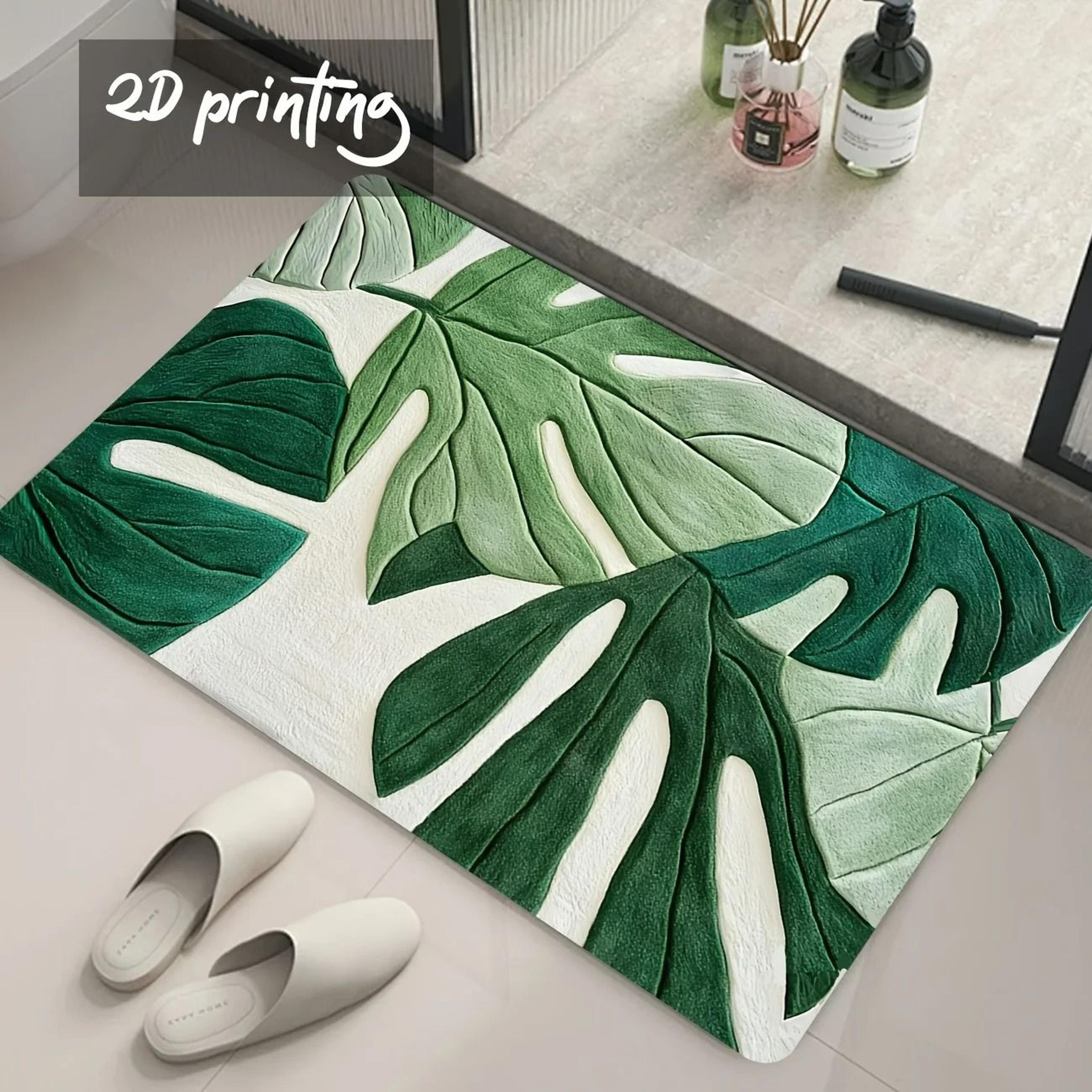 2D Monstera Leaf Print Absorbent Floor Mat 6