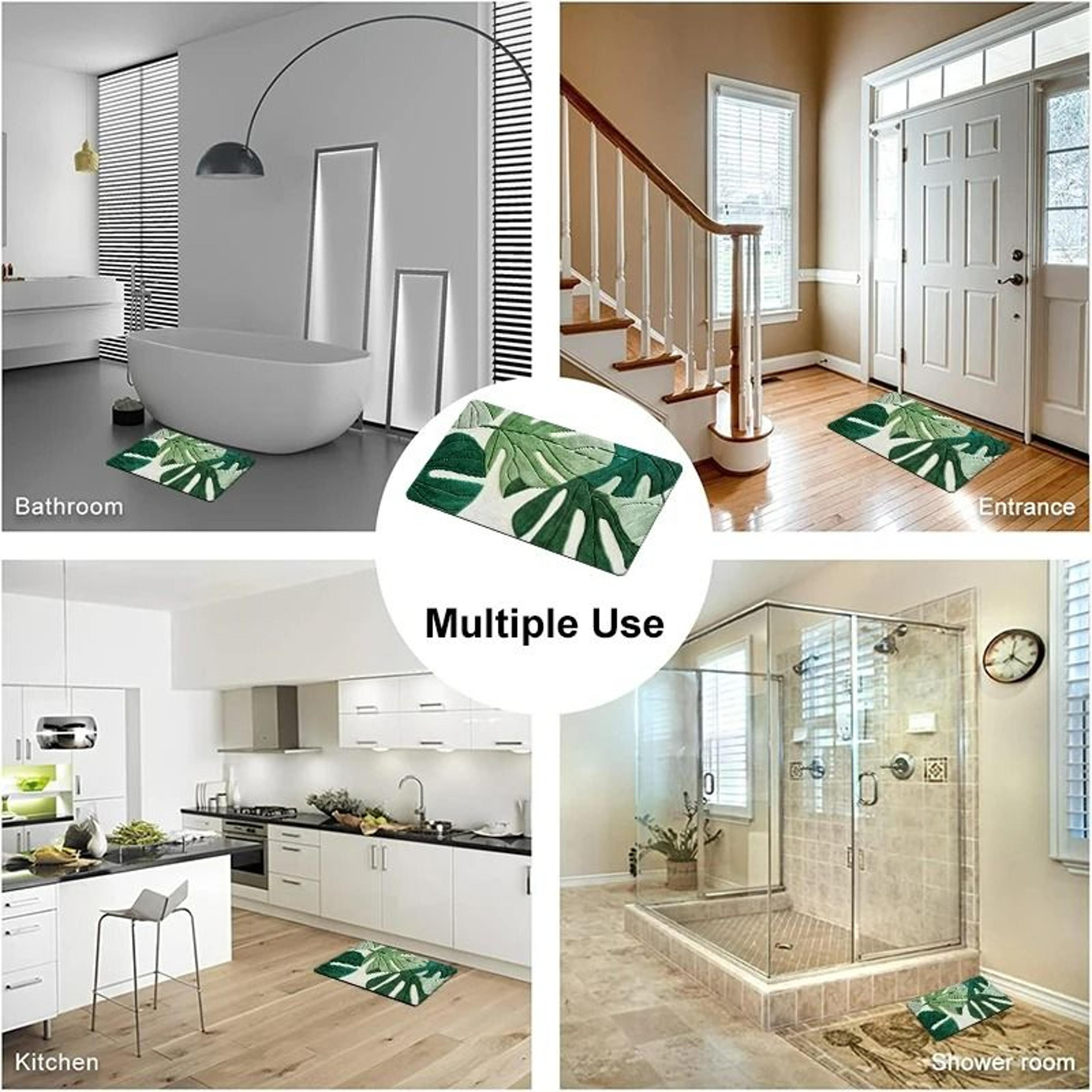 2D Monstera Leaf Print Absorbent Floor Mat 2